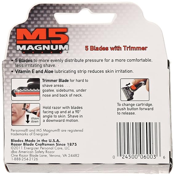M5 Magnum Razor Cartridge Blades with Trimmer, 4 Count Refill Blades (2 Pack)