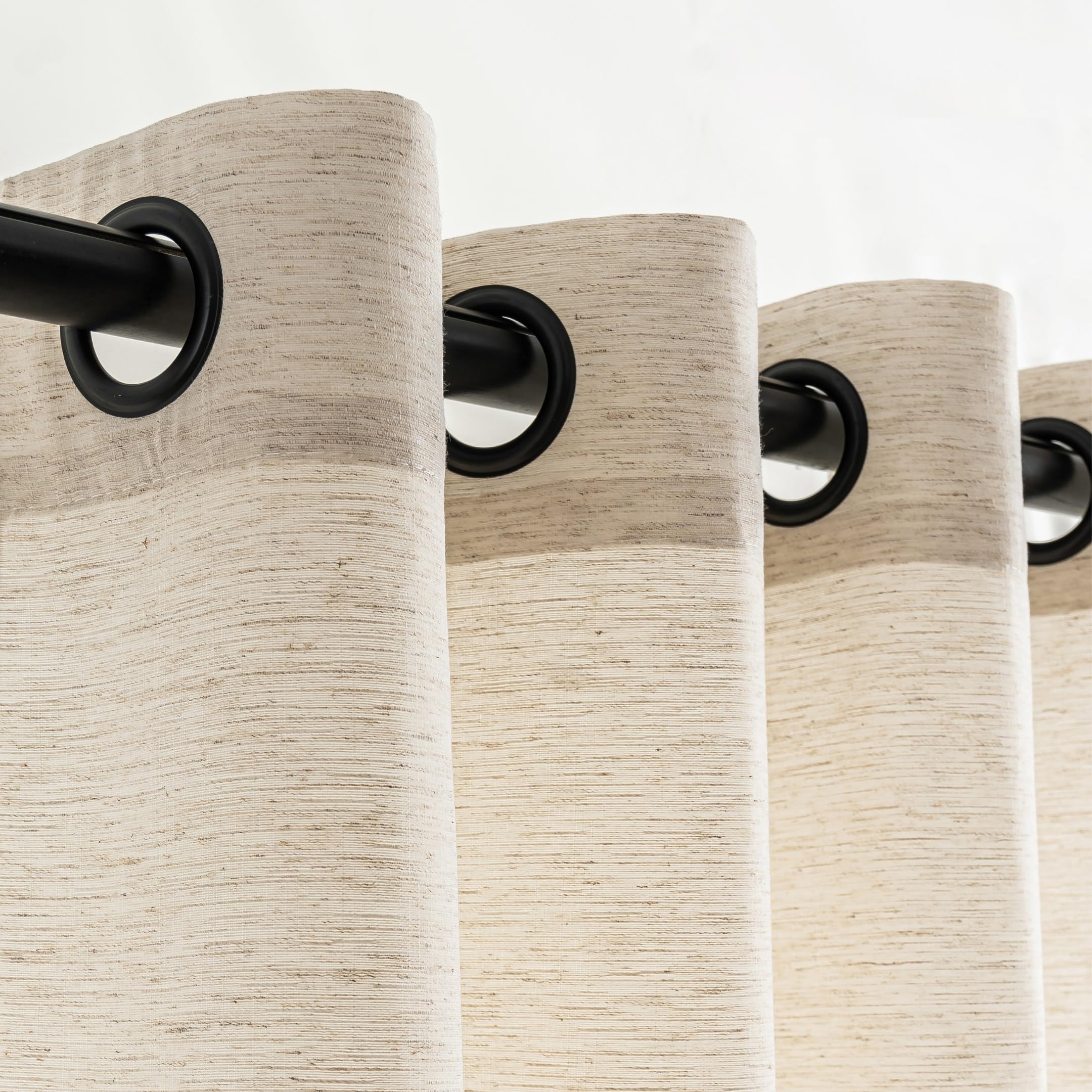 VOILYBIRD Natural Linen Curtains 54 Inch Length 2 Panels for Bedroom, Semi Sheer Linen Drapes Black Grommets Basketweave Texture Curtains, 52”W x 54”L