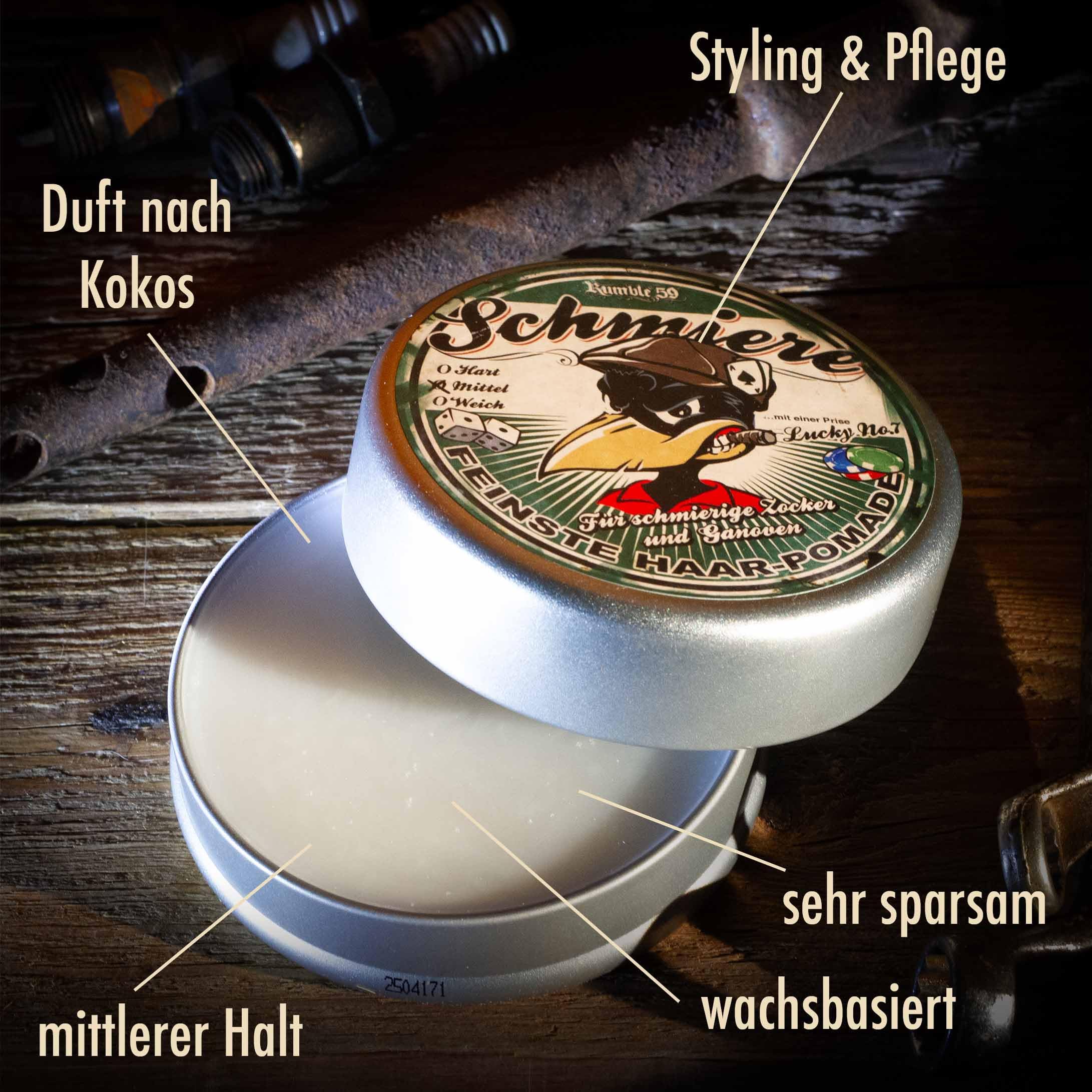 Rumble59 - Schmiere Pomade Herren - Gambling mit Kokosduft - 140 ml, mittlerer Halt - wachsbasierte Haar Pomade für normale bis dicke Haare - Hairstyling Made in Germany