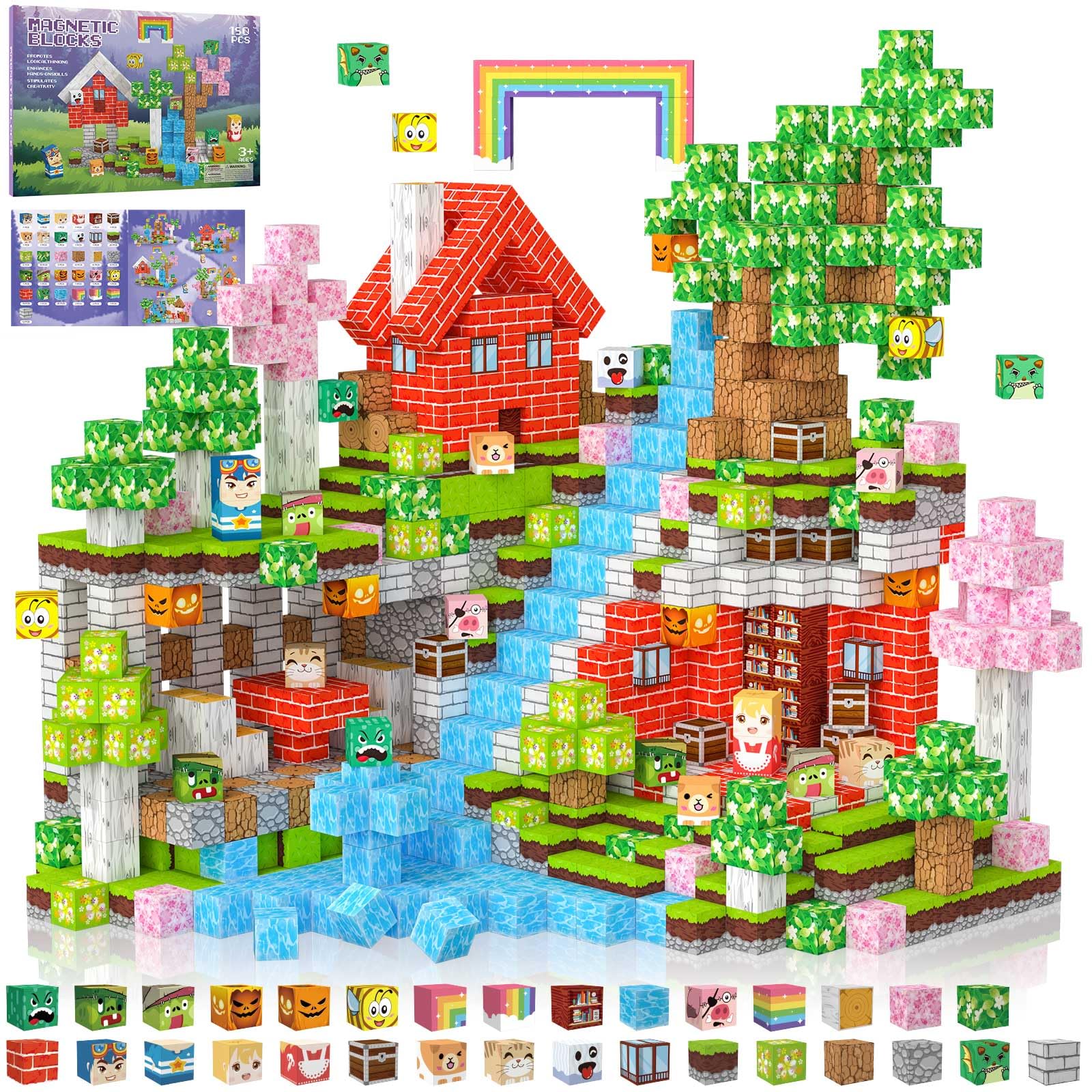 Crifeton Costruzioni Magnetiche per Bambini 3+ Giochi Cubi Magnetici, Blocchi Magnetic Building Blocks Giocattoli Montessori 4 5 6 7 8 9 10 11 12 Anni Regali di Compleanno per Ragazzi (Collina)