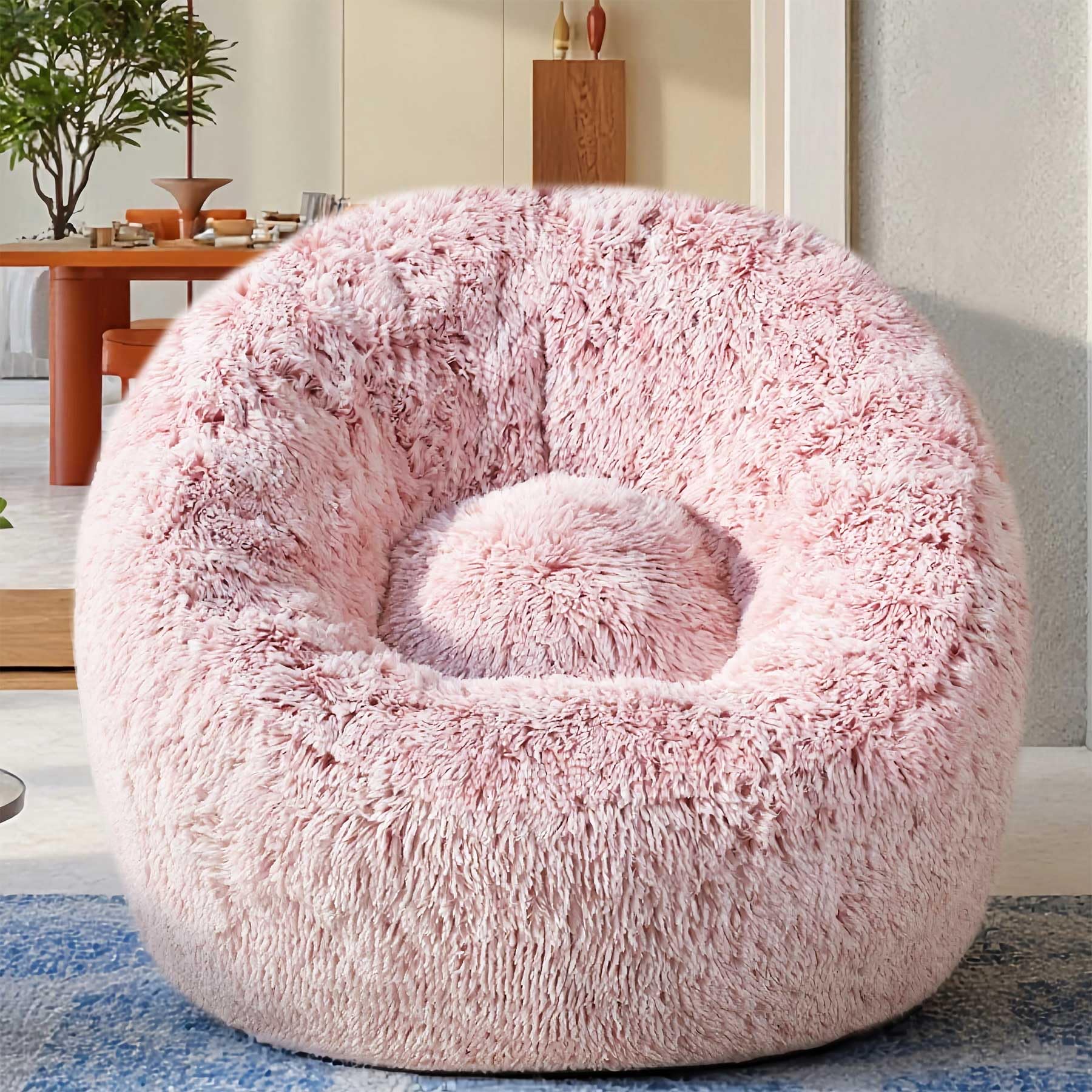 Aodenge Plush Faux Fur Bean Bag Pink