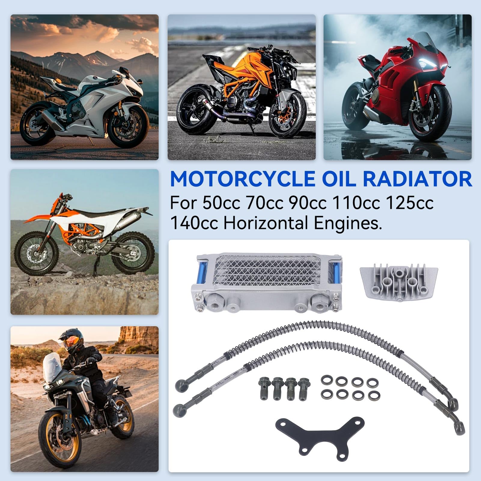 HERCHR Dispositivo di Raffreddamento Dell'olio per Moto, Universale Set di Radiatori per Olio Motore, Sistema di Raffreddamento, Kit di Ricambio per 125, 50cc, 150cc, Dirt Pit Bike