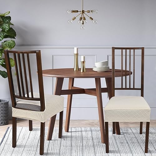 Miniatura 4 de NIBESSER Juego de 6 fundas de asiento para sillas de comedor, elásticas, suaves, extraíbles y lavables, fundas de cojín para comedor, fundas de
