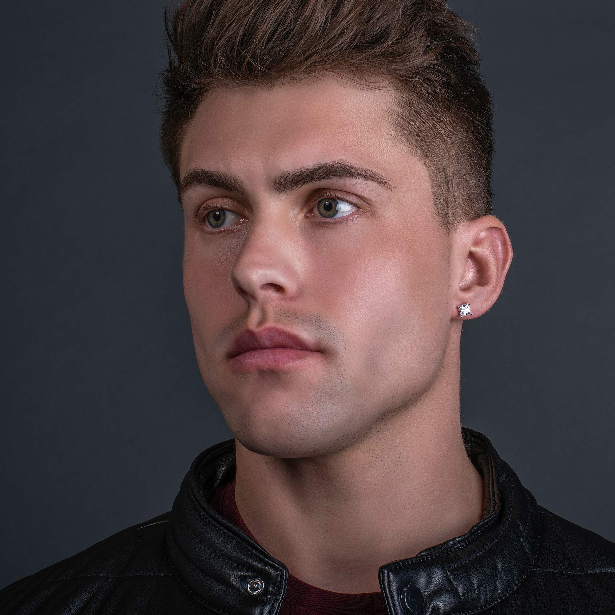 Namana Orecchini Quadrati da Uomo, Orecchini in Argento 925 o Ottone per Uomo e Ragazzo con Solitario Quadrato in Zirconia Cubica da 6 mm, Gioielli Uomo