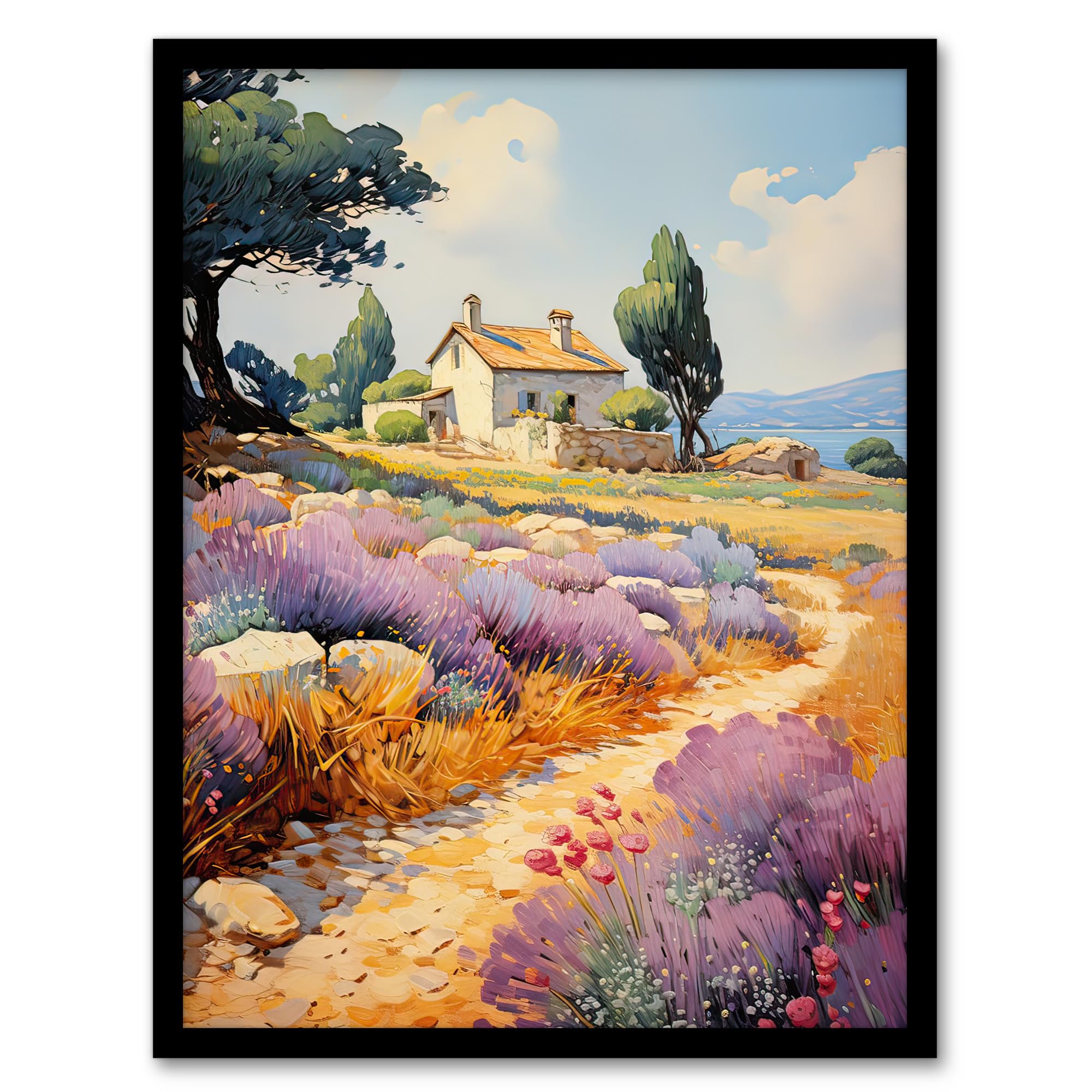Artery8 Rural France Country House Watercolour Painting Artwork Framed Wall Art Print A4