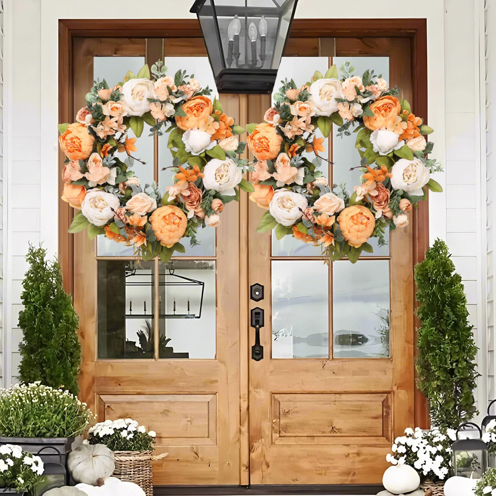 Ejoyous Ghirlanda di Fiori di Peonia Rosa, Ghirlanda di Fiori Artificiali Fatta a Mano con Foglie Verdi, Design a Strati Completi per la Decorazione della Casa Primaverile di Matrimonio Sulla Parete