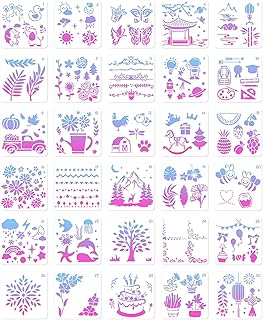 FRIUSATE 30 Pack Stencils for Painting on Wood 5.1 in Animal Flower Butterfly Stencils Painting Template for Kids Gift, Reusable PET Stencil DIY Crafts Drawing Stencils for Teen Boys Girls