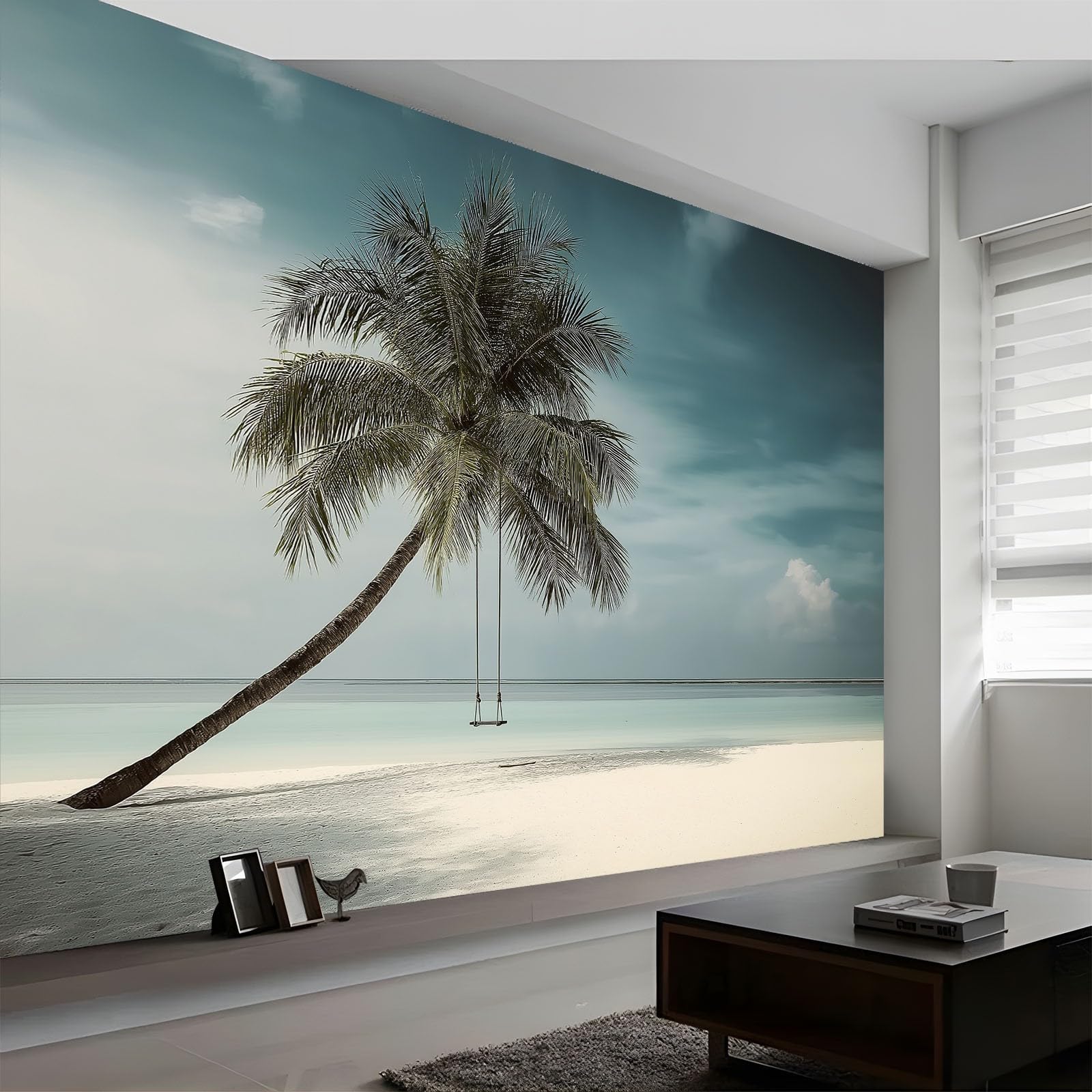Dream Style Photo Wallpaper Wall Mural – High-Resolution Print, 500 x 280 cm Premium Non-Woven Fabric, Easy to Install Photo Wallpaper Beach Swing Palm Trees for Home Décor
