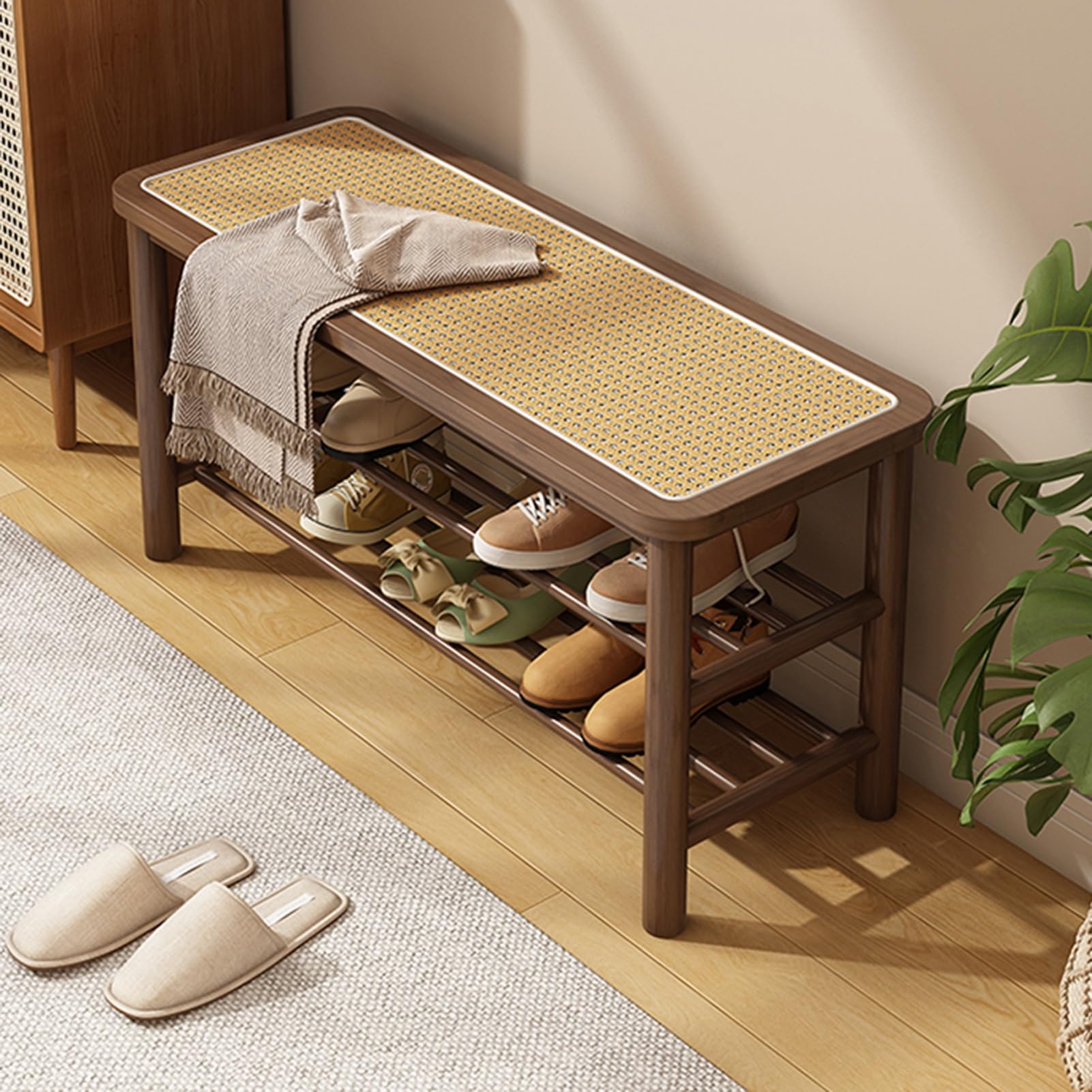 GYEQXKT Shoe Rack, 2 Tier Shoe Bench for Storage, Bamboo Shoe Storage Bench for Living Room, Bedroom, Hallway, Entrance