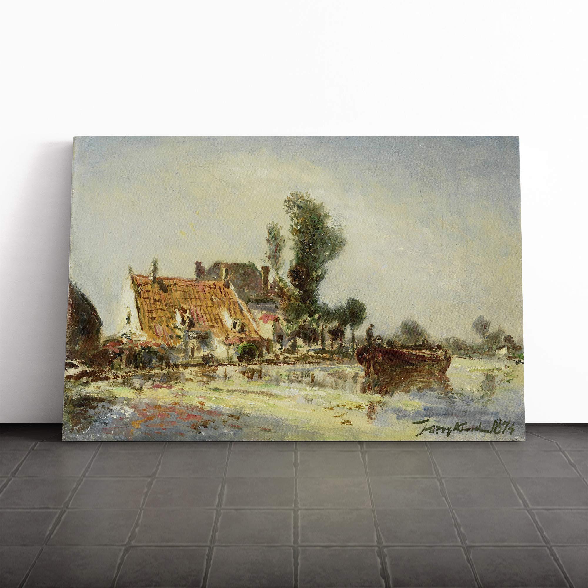 Johan Jongkind Houses at Crooswijk Canvas Print | Gallery Wrapped 30mm Frame Wall Art | 30x20 inches | Ready to Hang | Modern Picture | Living Room Bedroom Lounge Office