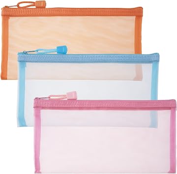 3pcs Mini Mesh Makeup Bags, Small Zipper Mesh Makeup Bags, Portable Cosmetic Pouch for Woman Purse Lipstick Keys Essentials Items Earphone Bank Cards - Orange & Pink & Blue