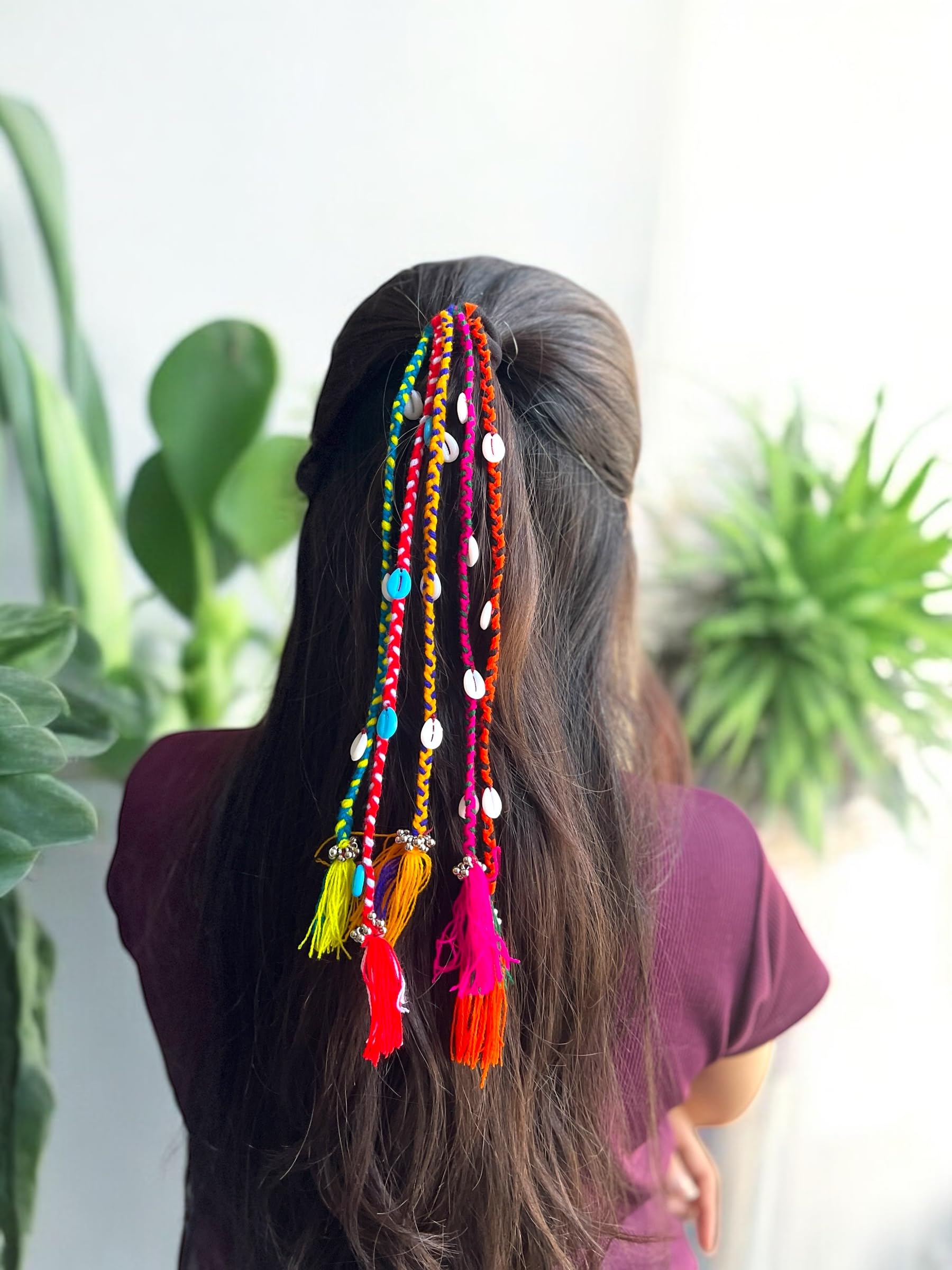 Navratri Look Hair Braids with Rubber Bands Girl and Women, Hair Accessory for Everyday Style and Rainbow Color Braids Extensions | Boho Chic Style (Multicolour) (Pack of 2)-image-31