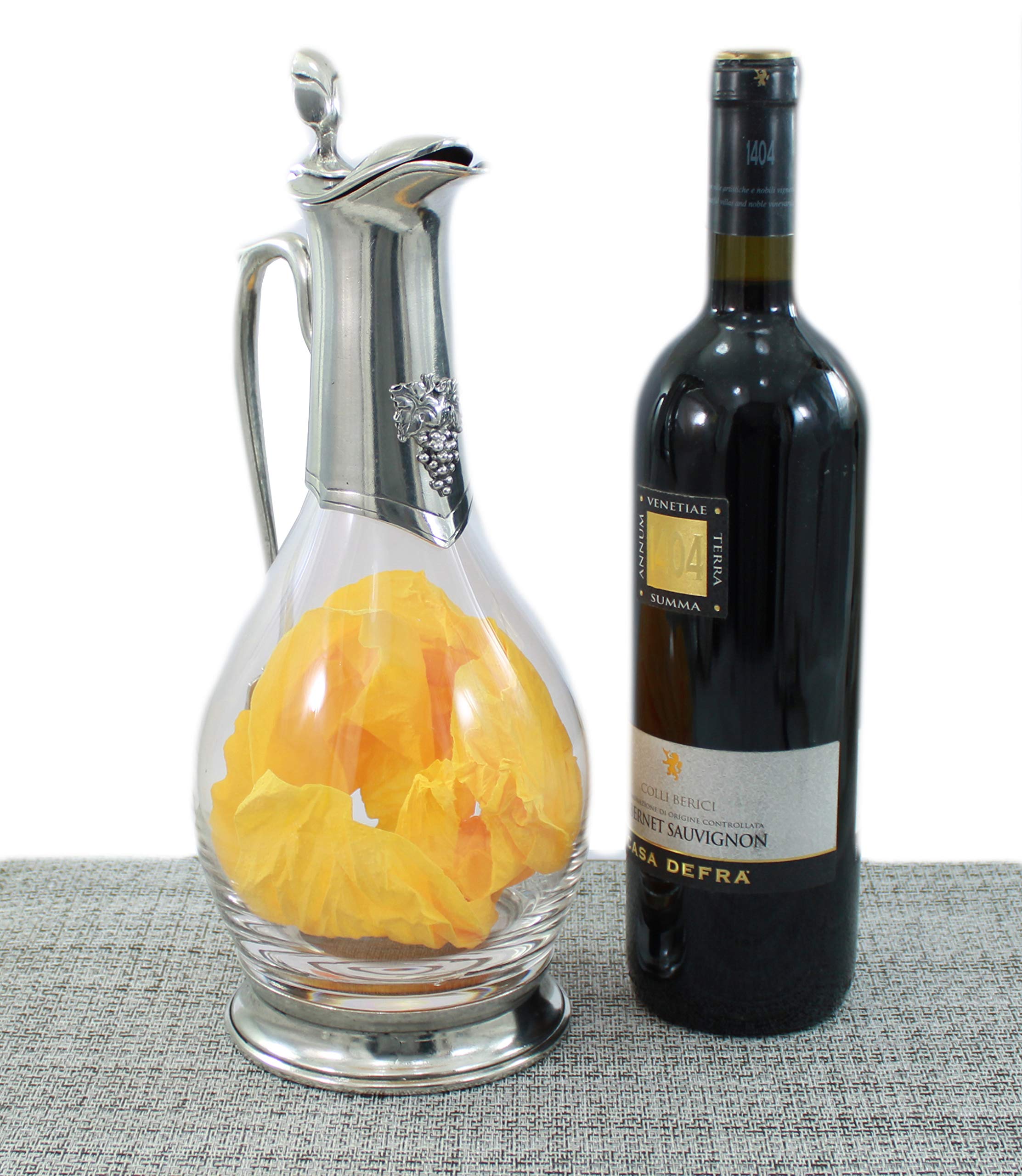 Botella, decantador de peltre, gitoo, hecha Dai nostri artigiani, para vino