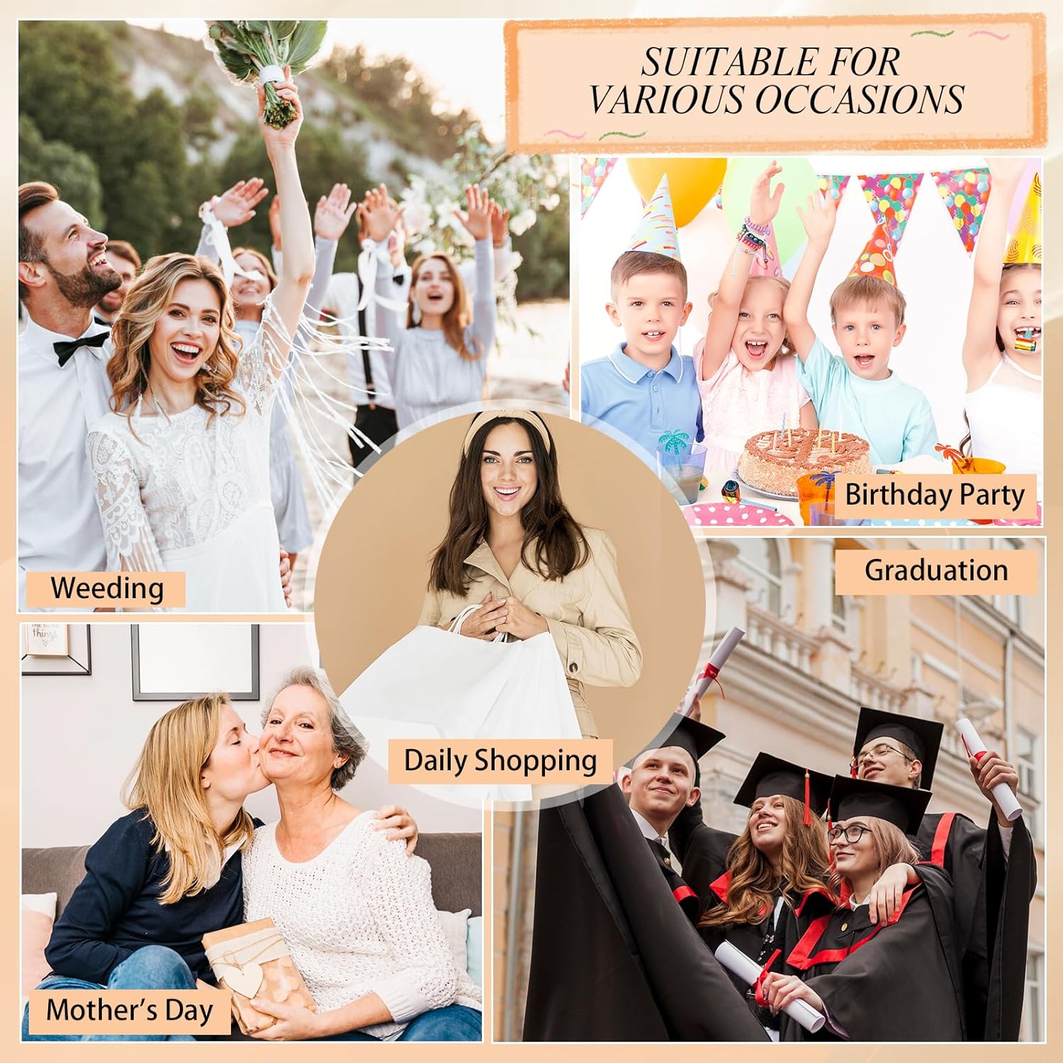 woric 120 PCS White Gift Bags with Handles, Large Gift Bags 4 Assorted Sizes White Paper Valentine's Day Bags Bulk for Gifts Small Business Retails Shopping - Image 6