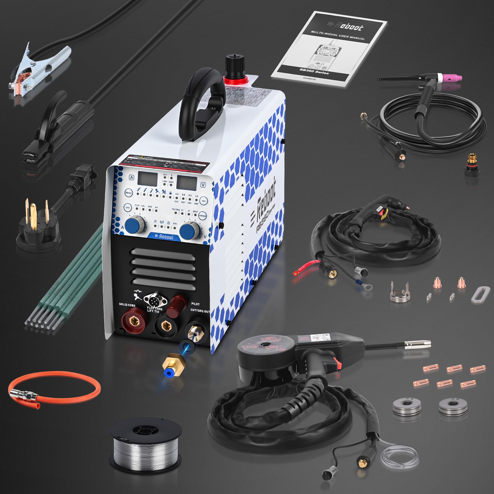 Reboot Soldador Aluminio 7 en 1 – MIG, TIG, MMA, Plasma y Puntos | Incluye Pistola Bobina y Antorcha TIG. Cortador Plasma 30A Non-HF. Para Coche, Taller y Exterior | Incluye pistola de bobina y quemador TIG