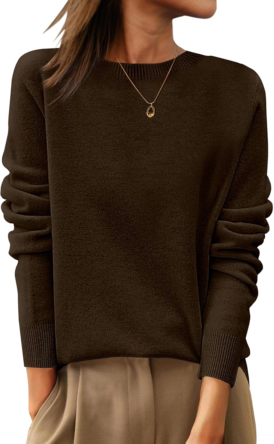 ANRABESS Womens 100% Wool Sweaters Crewneck Long Sleeve Work Business Casual Basic Sweater Tops 2025 Fall Outfits