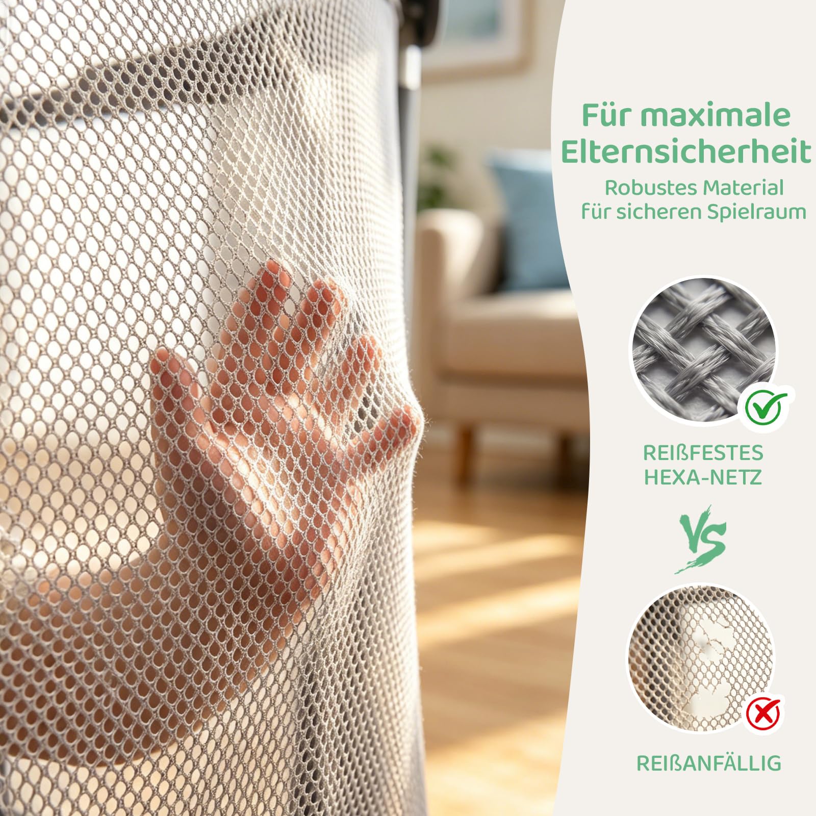 Laufstall Baby Faltbar Laufgitter Playpen, 125*125cm Faltbarer Kinder Play Pen Gitter mit Reißverschlusstür & Starker Saugnapf | Drinnen & Draußen Tragbares Babyzaunn | Quick 60s Pop up (Dunkelgrau）