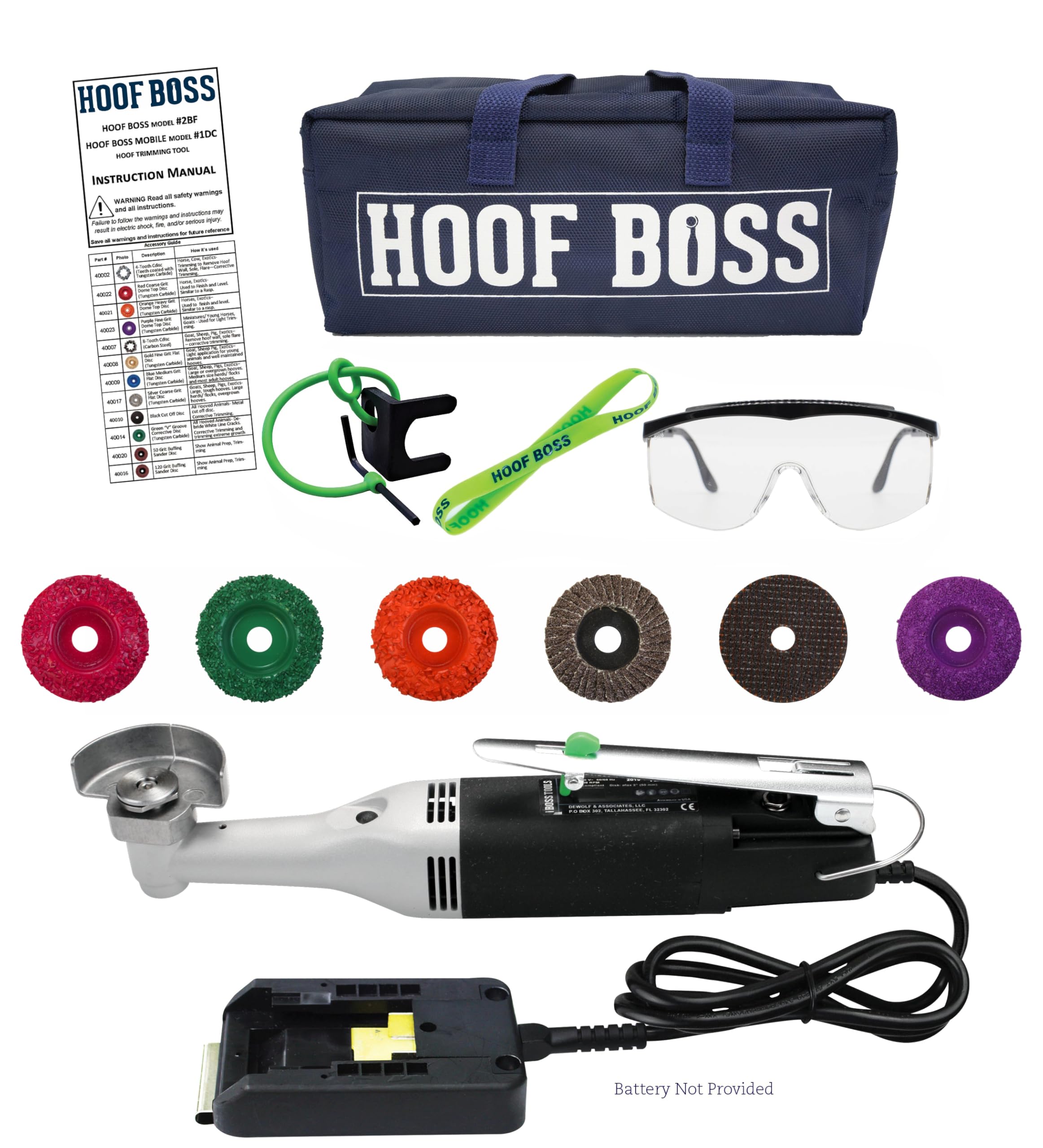 Hoof Boss - Horse Hoof Trimmers Complete Mobile Set - Horse Hoof Trimming Tools - Farrier Tool Kit - Requires 20 Volt Battery Not Included