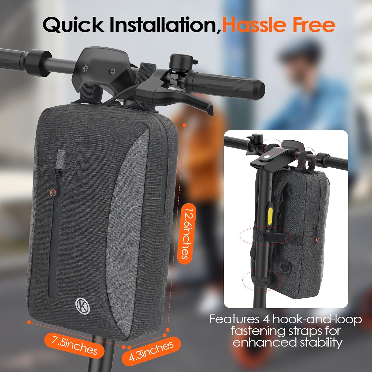 Electric Scooter Bag with Shoulder Strap,4L Large Capacity Universal Storage Bag for Scooter&Bike,Portable Handlebar Scooter Accessories for Carrying Phone,Wallet,Bottle,Tools