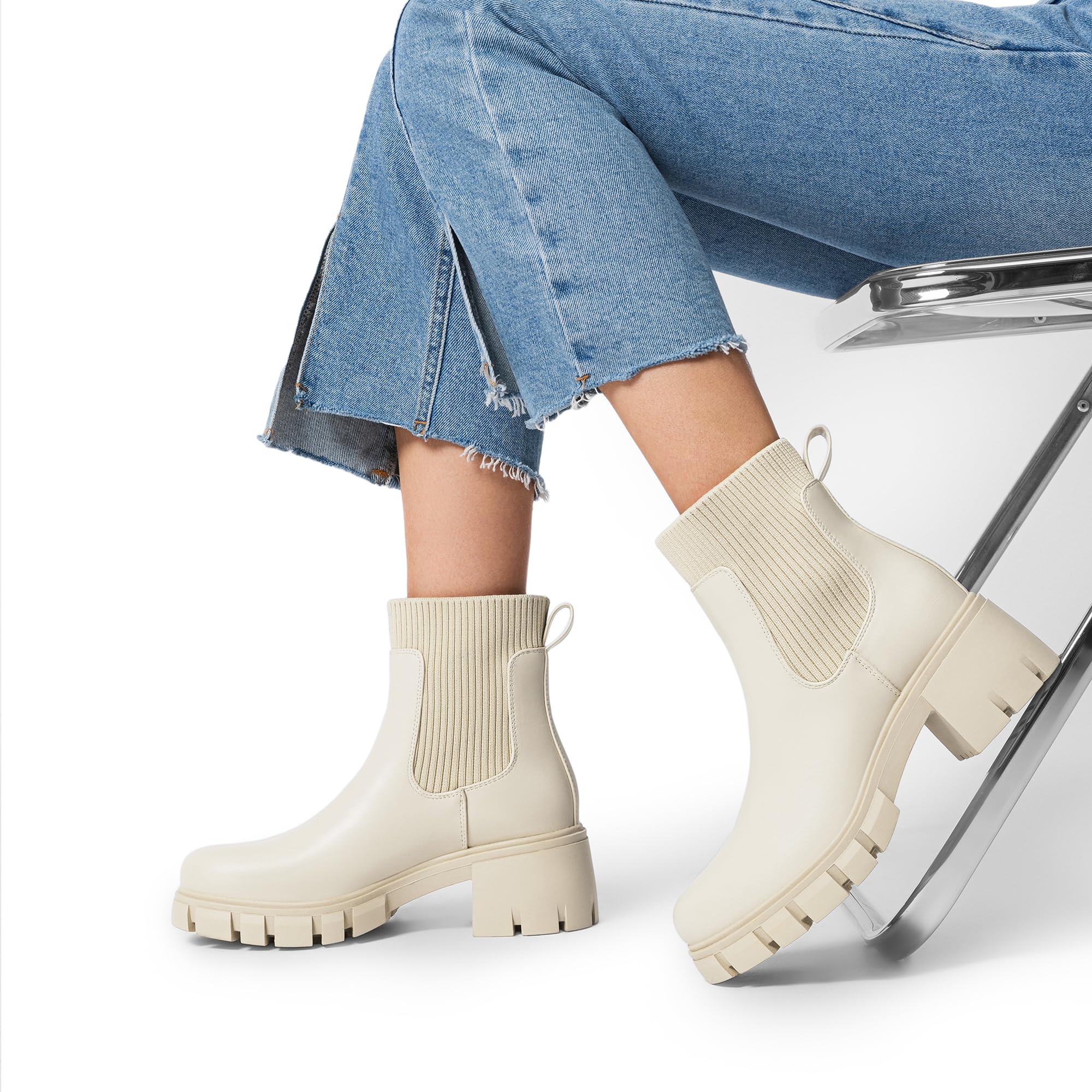 DREAM PAIRS Botines Mujer Chelsea con Tacon Ancho Botas de Moda para Otoño e Invierno SDAB2312W
