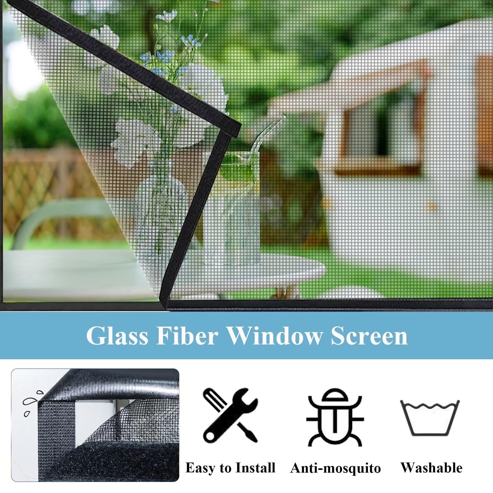 Mosquitera para ventana 160x175cm Cortina mosquitera para puerta de balcón, plegable, para puertas/terrazas, fijación con cinta adhesiva en todo el marco, Negro