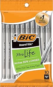 BIC Round Stic Ball Pens Stick, Black, Medium Point, 10-Pack