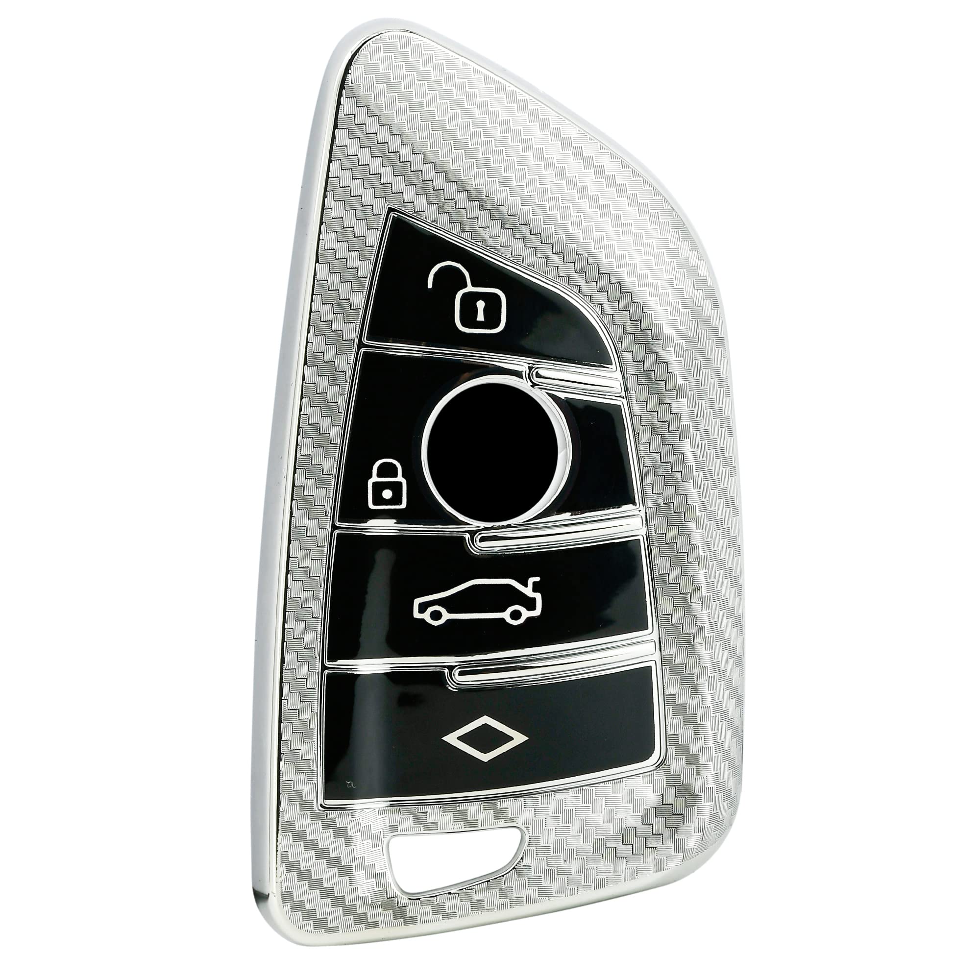KMH-Soft TPU Carbon Fiber Car Key Cover Compatible with BMW X1, X3, X6, X5, 5 Series, 6 Series, 7 Series 4 Button Smart Key