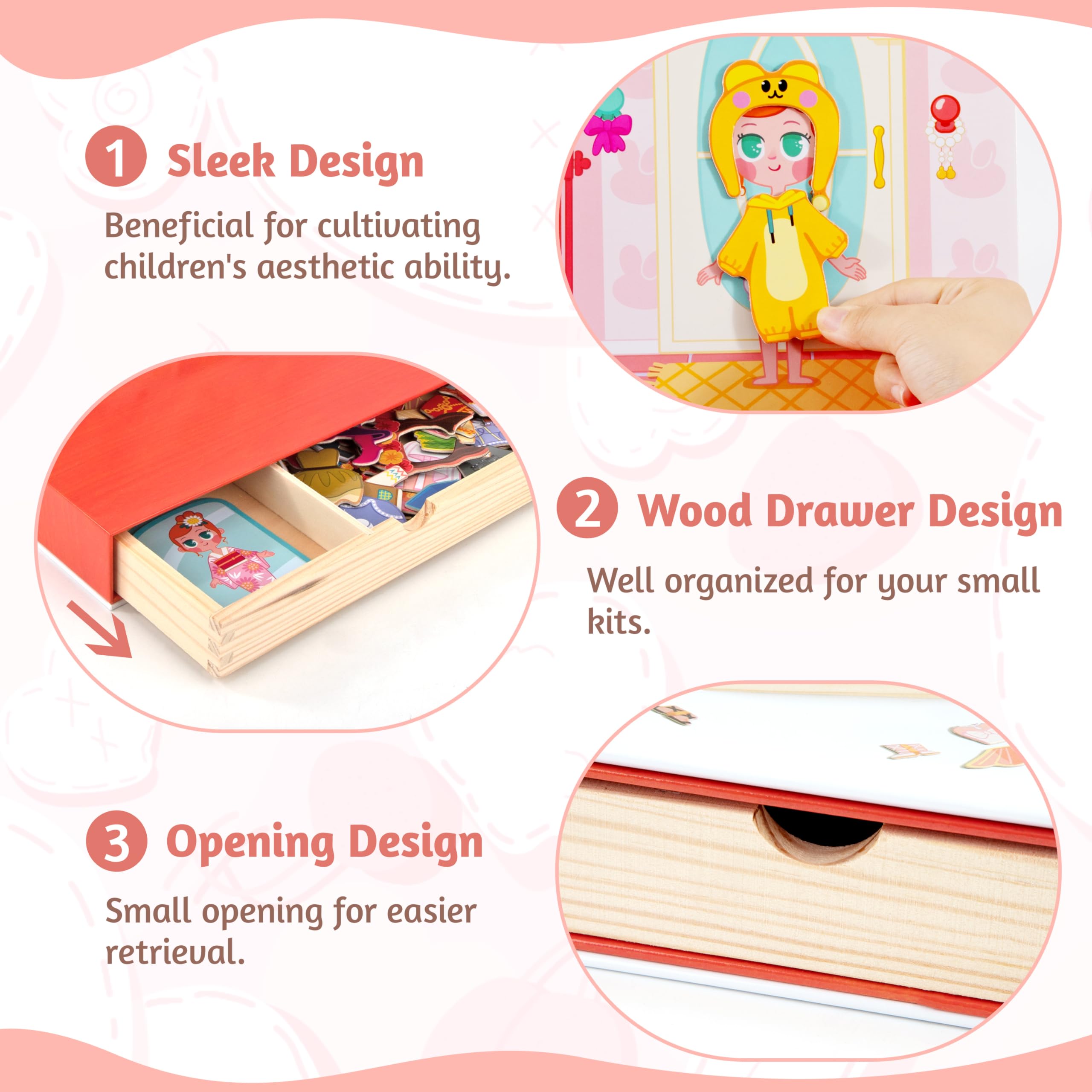 Magneticos Dress Up Juegos con Caja Madera para Niños 3+ Años, Puzzle Book Niñas, Juguetes Vestir Educativo Aprendizaje Motricidad Fina e Imaginación