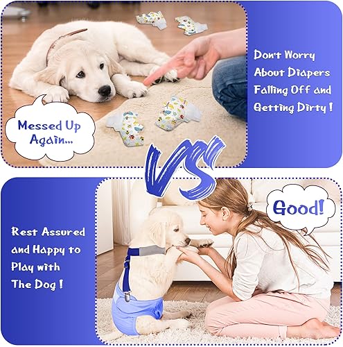 Miniatura 10 de 2 piezas de tirantes de pañales para perro, bandas para el vientre, arnés canino para mantener el pañal en tu perro para perros pequeños, medianos y