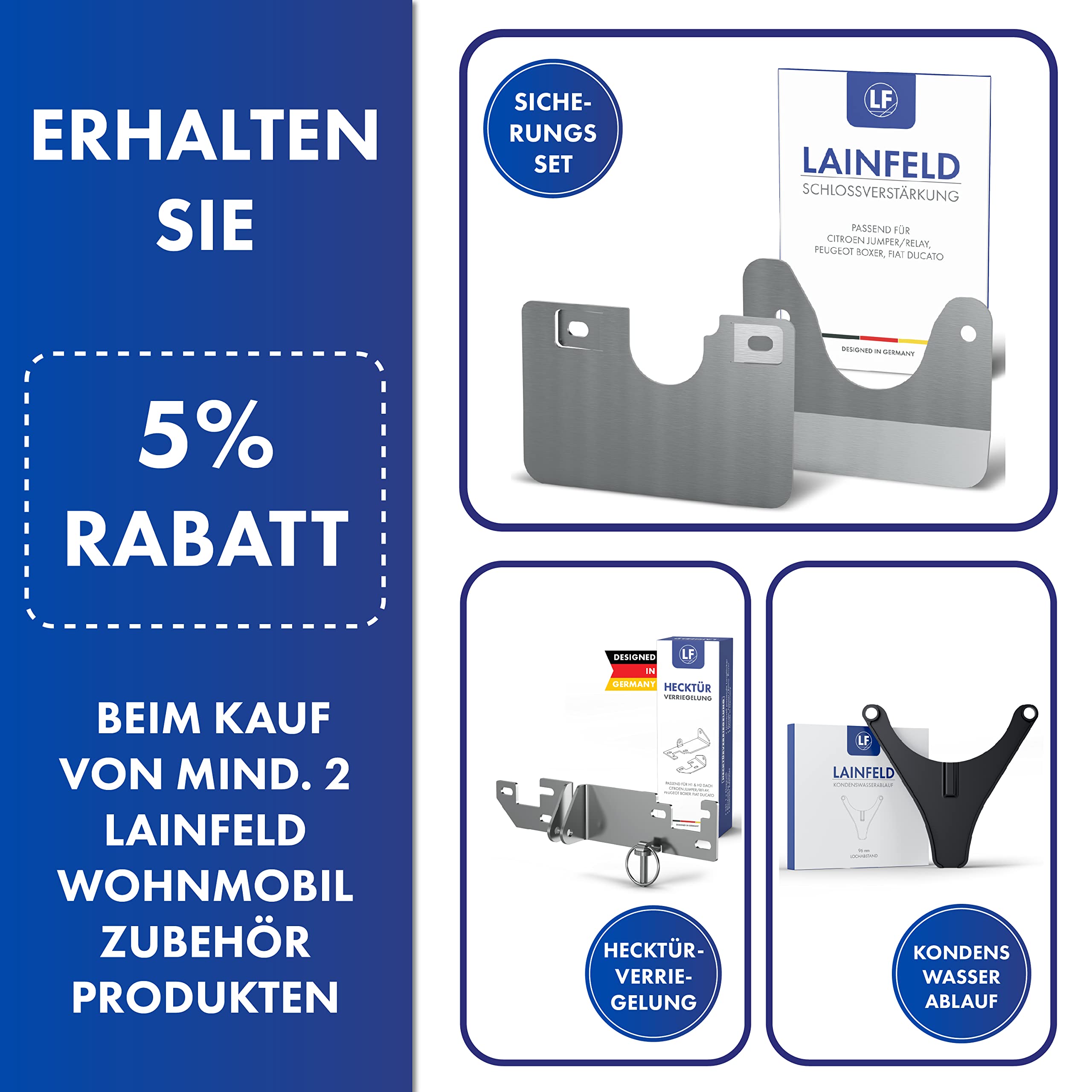 LAINFELD Einbruchschutz | Prick Stop Fahrertür + Hecktür | Türsicherung für FIAT Ducato, Citroen Jumper, Peugeot Boxer | Wohnmobil Sicherheit Prickstop