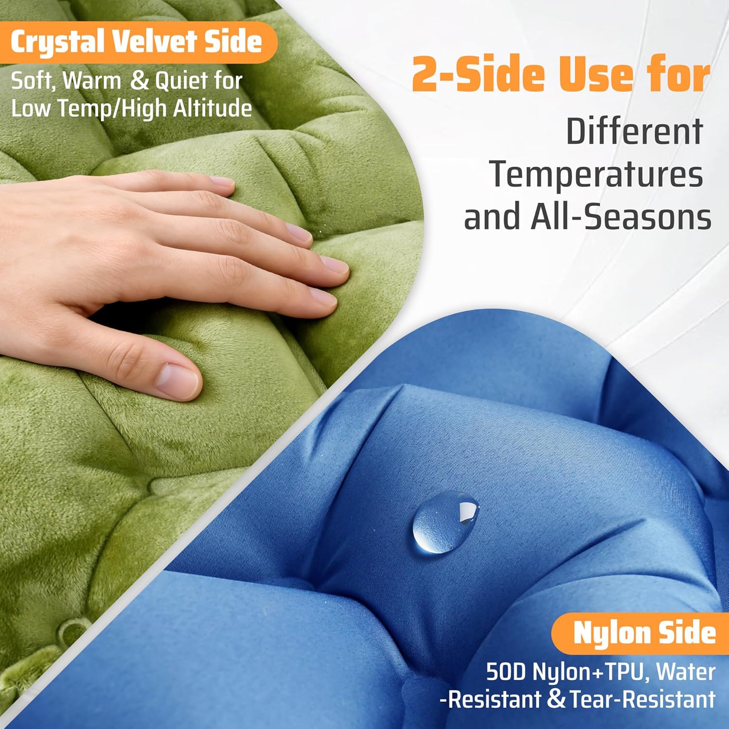 4" Thick Double-Sided Camping Sleeping Pad | Warm Velvet Top, Waterproof Nylon Bottom | Inflatable Mattress for Backpacking & Cold Weather
