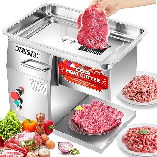 NEWTRY Máquina cortadora de carne comercial con 2 cuchillas, 550 lbs/H, máquina cortadora de carne QX para restaurante Díganos los tamaños de