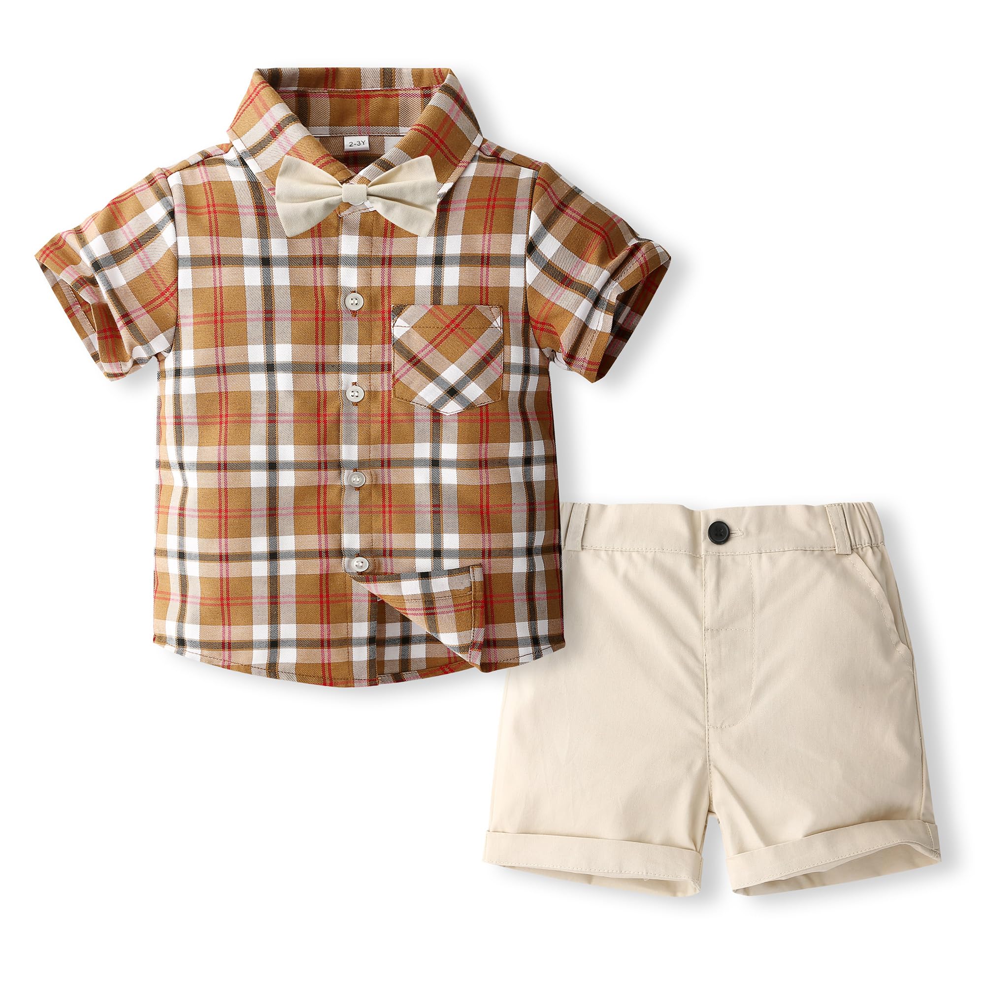 Volunboy Bebé Niño Verano Conjunto, Camisa de Manga Corta con Pajarita + Pantalones Cortos Traje Casual Ropa 2 Piezas