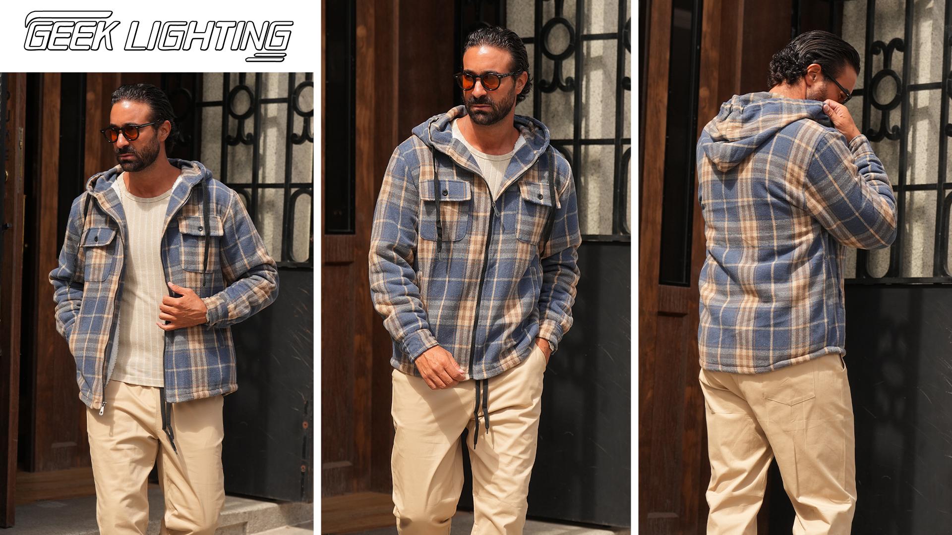 ジャケット・アウター check frill shirt blouson FEKETE Legendary Whitetails Mens Hooded Shirt Jacket Plaid Flannel Berber