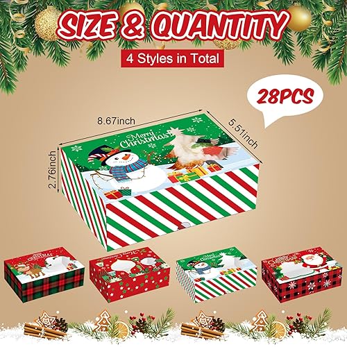 Miniatura 2 de Funrous 28 cajas de galletas de Navidad, caja de panadería de Feliz Navidad con ventana, caja de regalo a cuadros de búfalo de Navidad con tapa,
