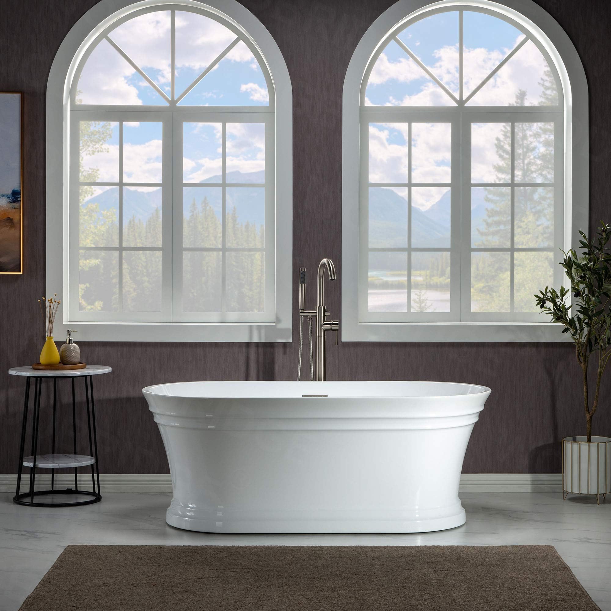 WOODBRIDGE 67" Acrylic Freestanding Bathtub Contemporary Soaking Tub with Brushed Nickel Overflow and Drain, B1537-B/N-Drain &O