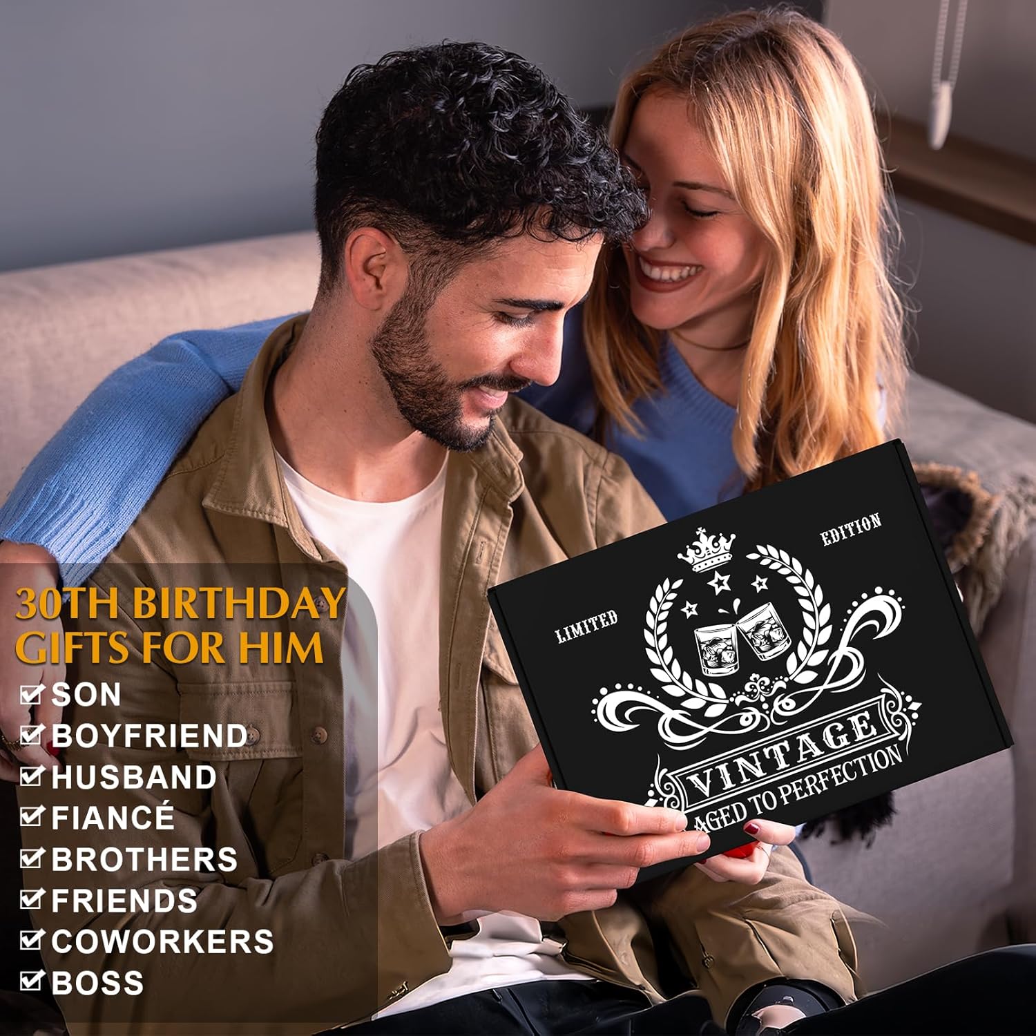 30th Birthday Gifts for Men Whiskey Glass Set, 30th Birthday Party Supplies with 11 Oz Whiskey Glass Coaster Stone Baseball Cap Apron Sock Toilet Paper Keychain for Him, Dad, Husband, Friends - Image 7