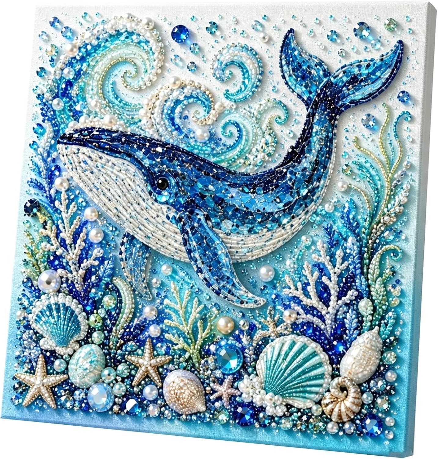 GoBrush Ocean Theme Pearl Art DIY Kit, Ocean 3D Diamond Painting Craft for Adults, (Blue-B)