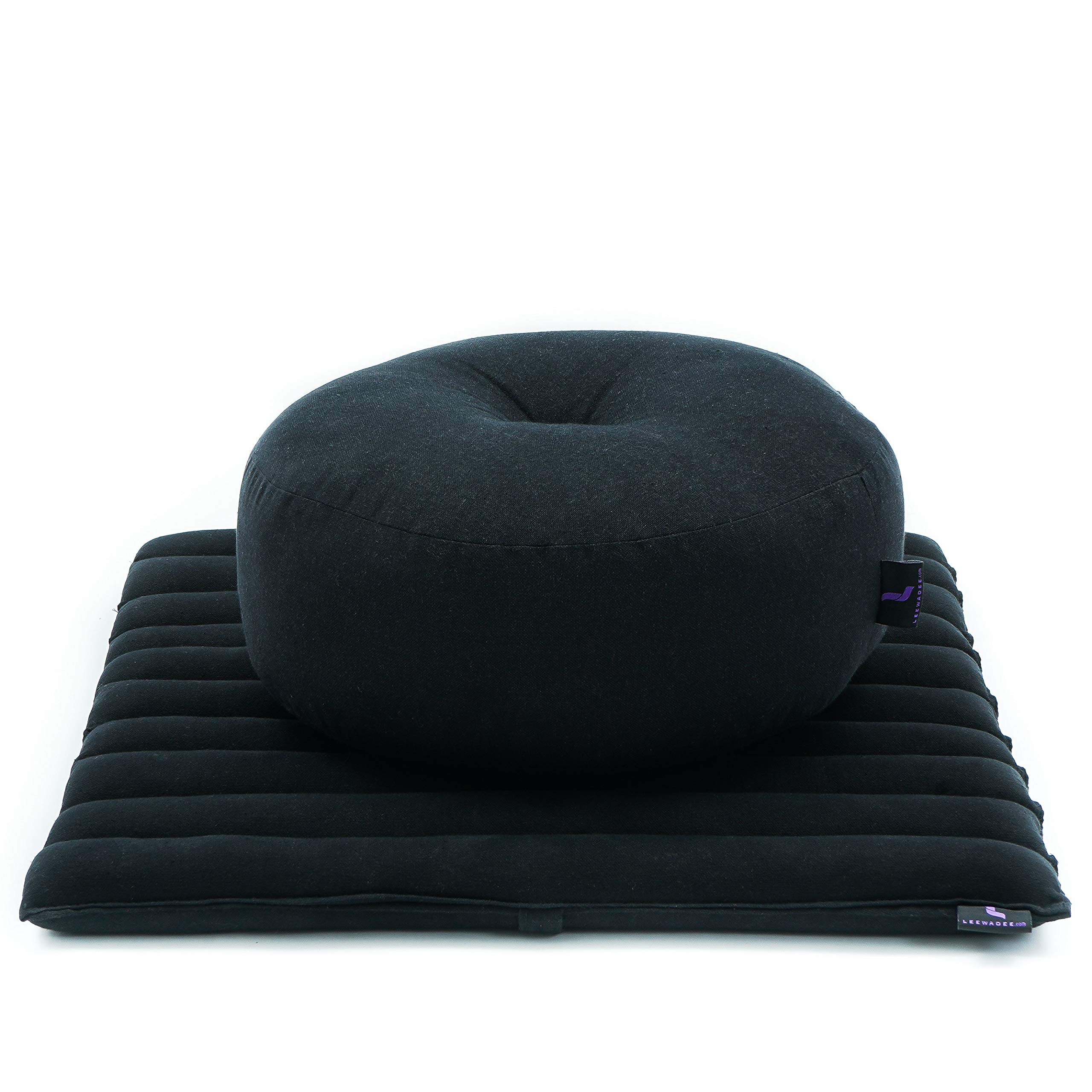 LEEWADEE Meditation Cushion Set Mini – 1 Small Zafu Yoga Pillow and 1 Small Roll-Up Zabuton Mat Filled with Eco-Friendly Kapok, black