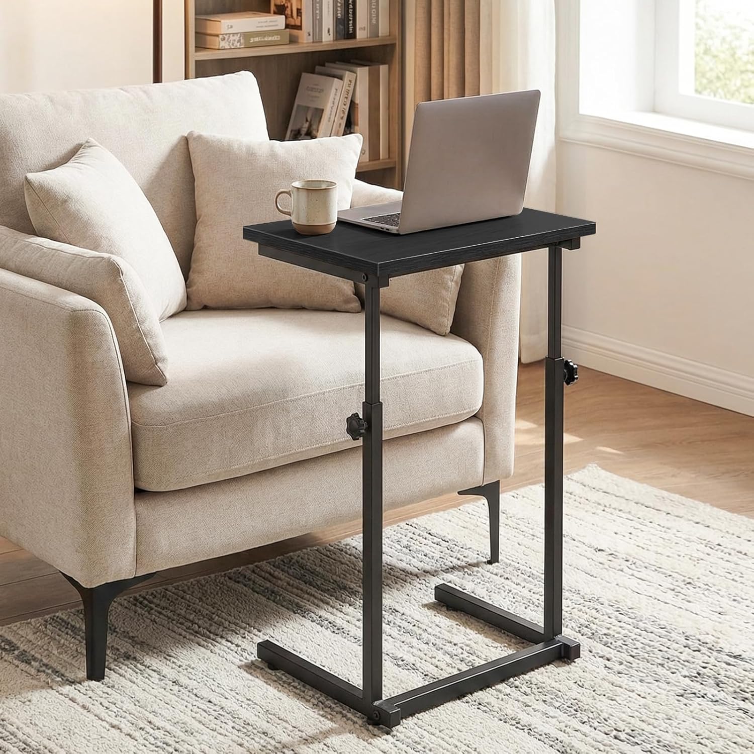 HOOBRO C Shaped End Table, Adjustable Height Side Table for Couch, 29.5’’ Tall Small C End Table that Slide Under, Tv Tray for Living Room, Bedroom, Study, Black BB71SF01