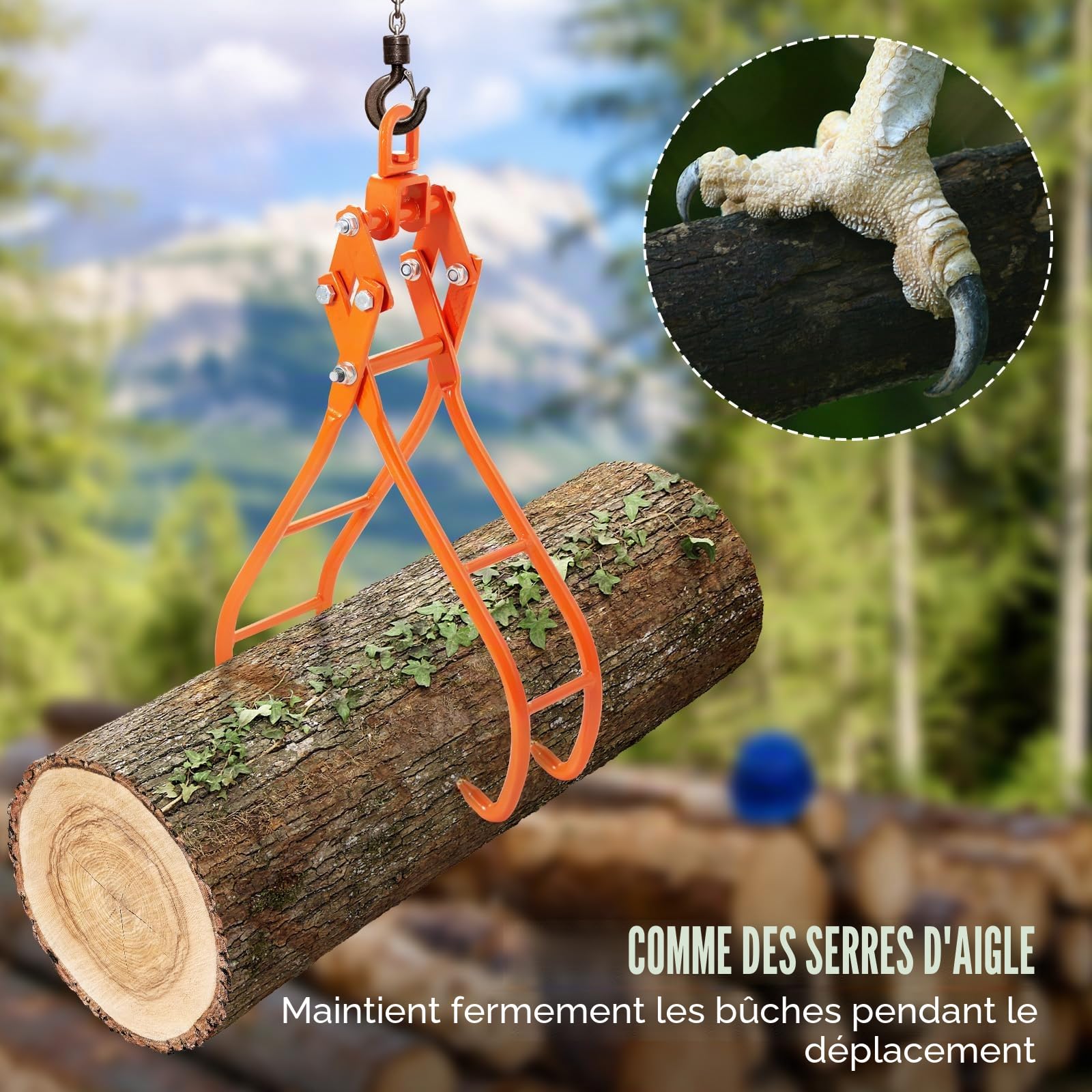 VEVOR Pince Forestière pour Troncs 711,2 mm Pince de Levage pour Bois Bûches Crochets 4 Griffes Pivotante Capacité Charge 1000 kg Pince à Bois en Acier pour Tracteurs VTT Camions Chariots Élévateurs
