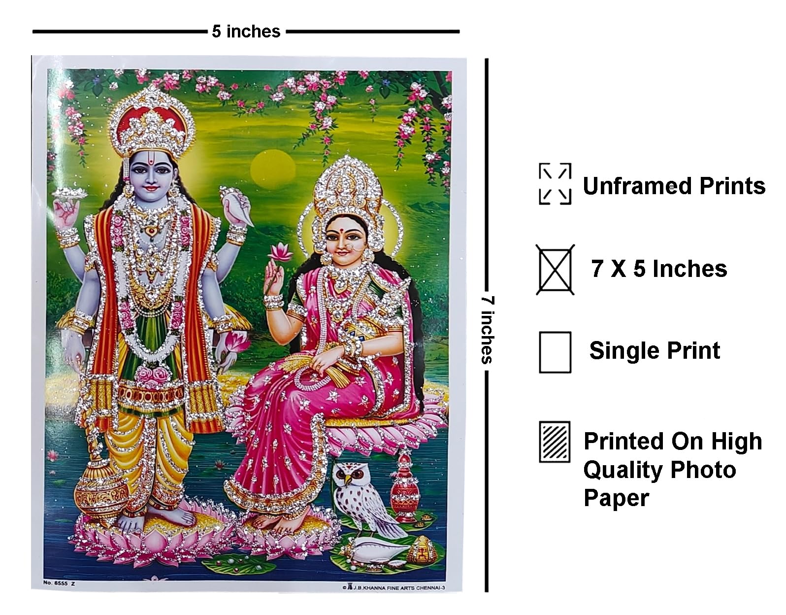 Rastogi Handicraft India Best Of Reprint Hindu God Poster/Picture With Unframed (White Paper, Laxmi-Narayan-Ji-7"X5") - Image 2
