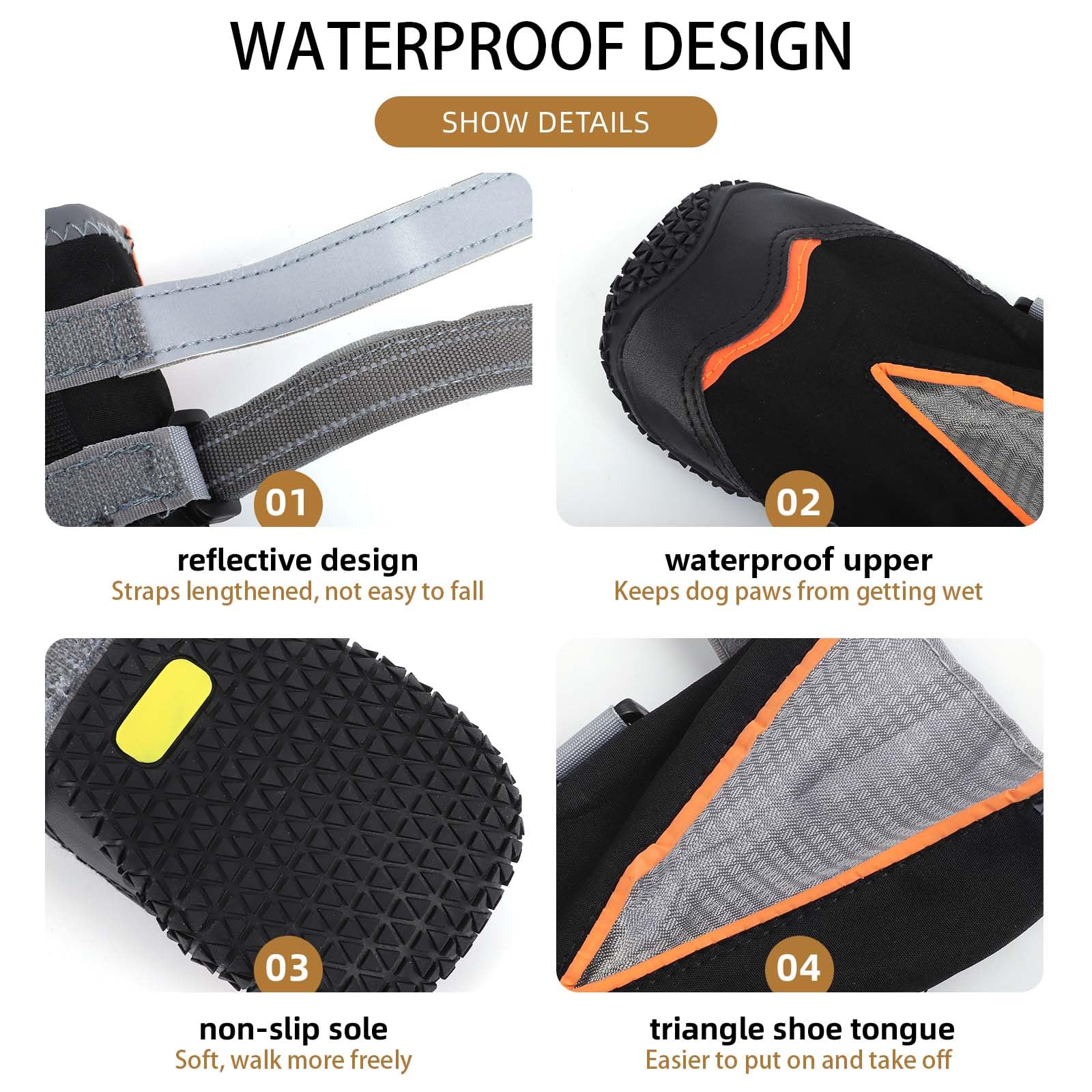 Ohcozzy Waterproof Dog Shoes, Anti-Slip Dog Boots with Reflective Straps - Image 2