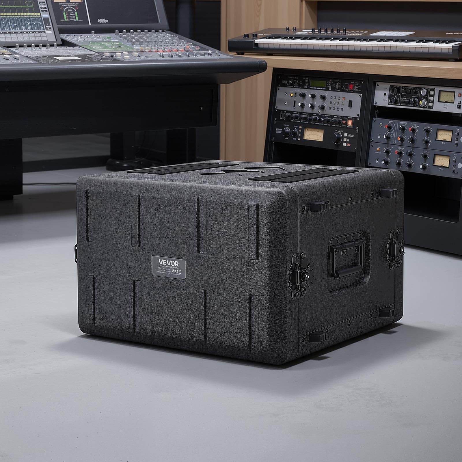 VEVOR Case Rack per Amplificatori, Rack di Rete per Apparecchiature Audio Mixer per DJ 6U Profondità 390 mm PE con Vano per Microfono, Maniglia per Trasporto, Valigia Rigida con Rack per Server