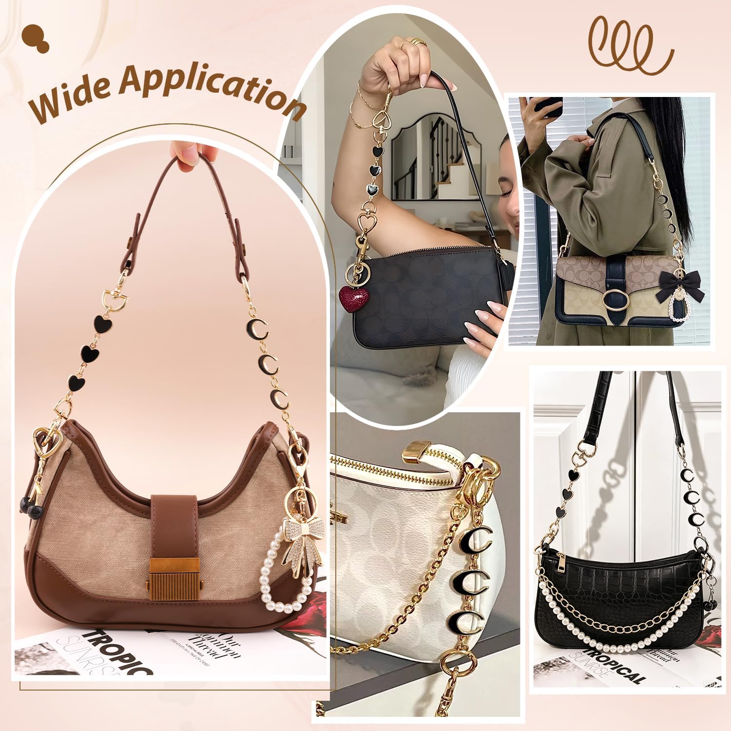 6Pcs Black Bag Charms Keychain Bag Extender Chain and Purse Charm Bag Chain