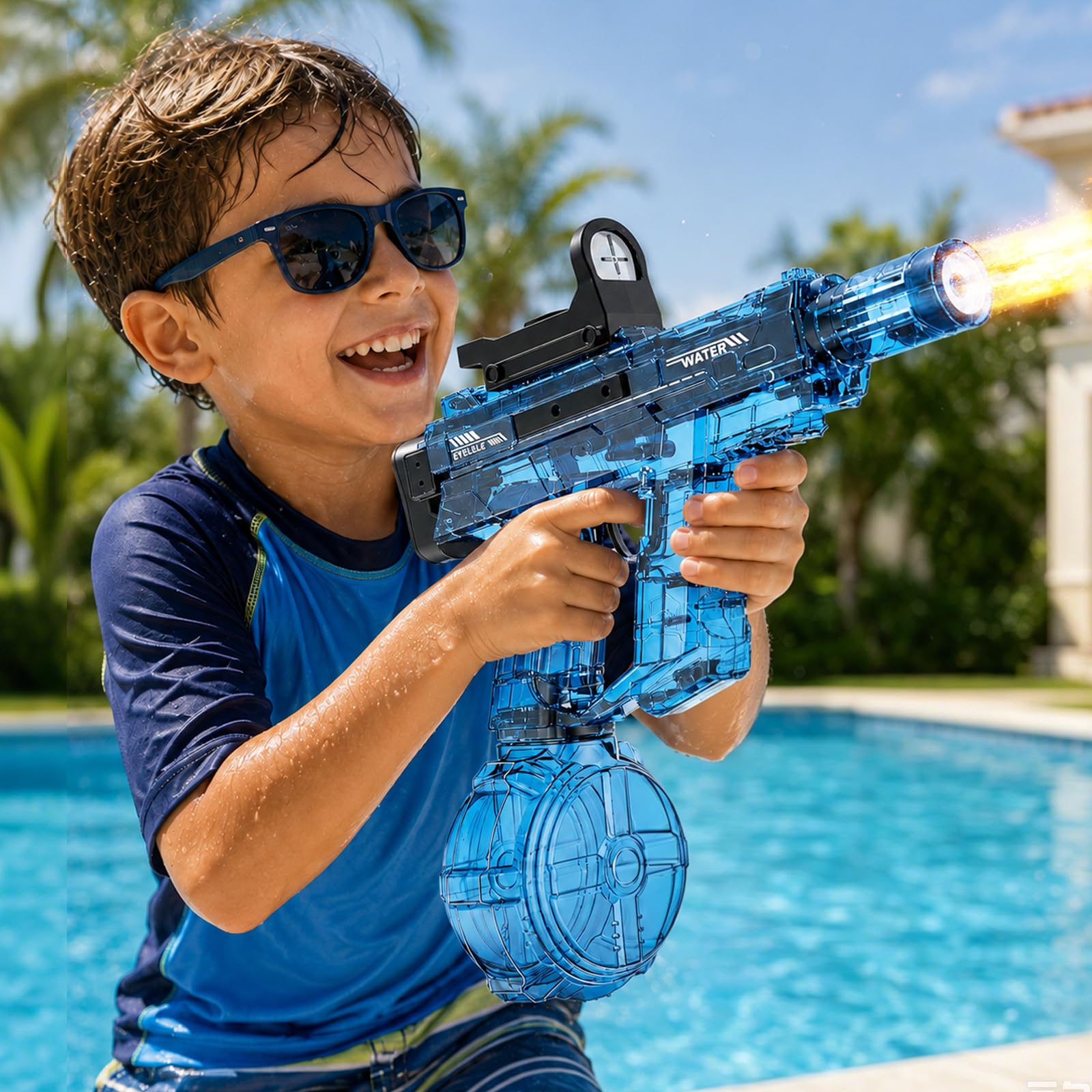 WOANZZ Electric Water Gun for Kids Adult, Automatic Squirt Pistol Guns with Large Capacity & 26-32FT Range, Rechargeable Watergun Toys for Pool, Beach, Backyard Summer Water Blaster Games, Blue