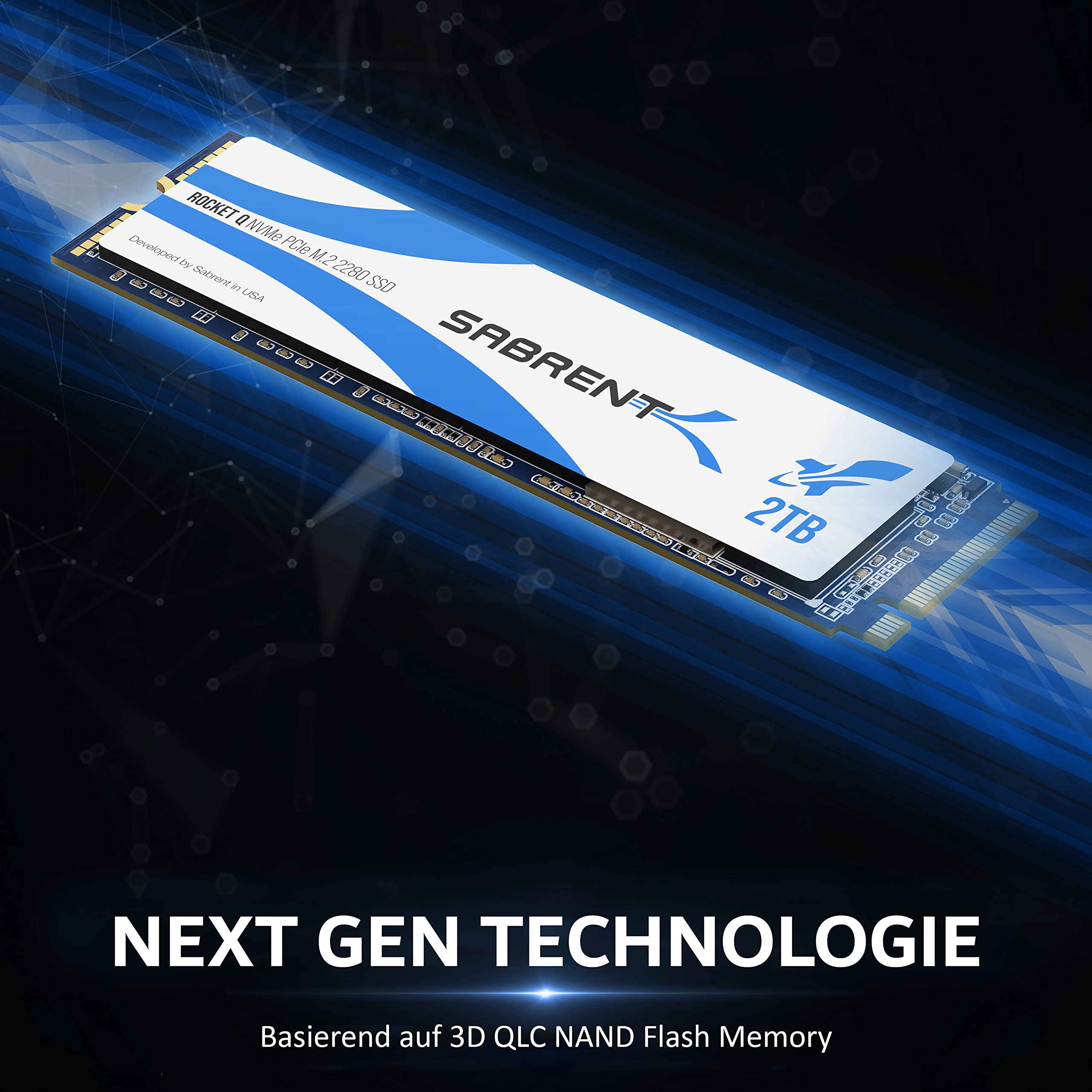 Sabrent M.2 NVMe SSD 2TB, Internes Solid State 3200 MB/s 