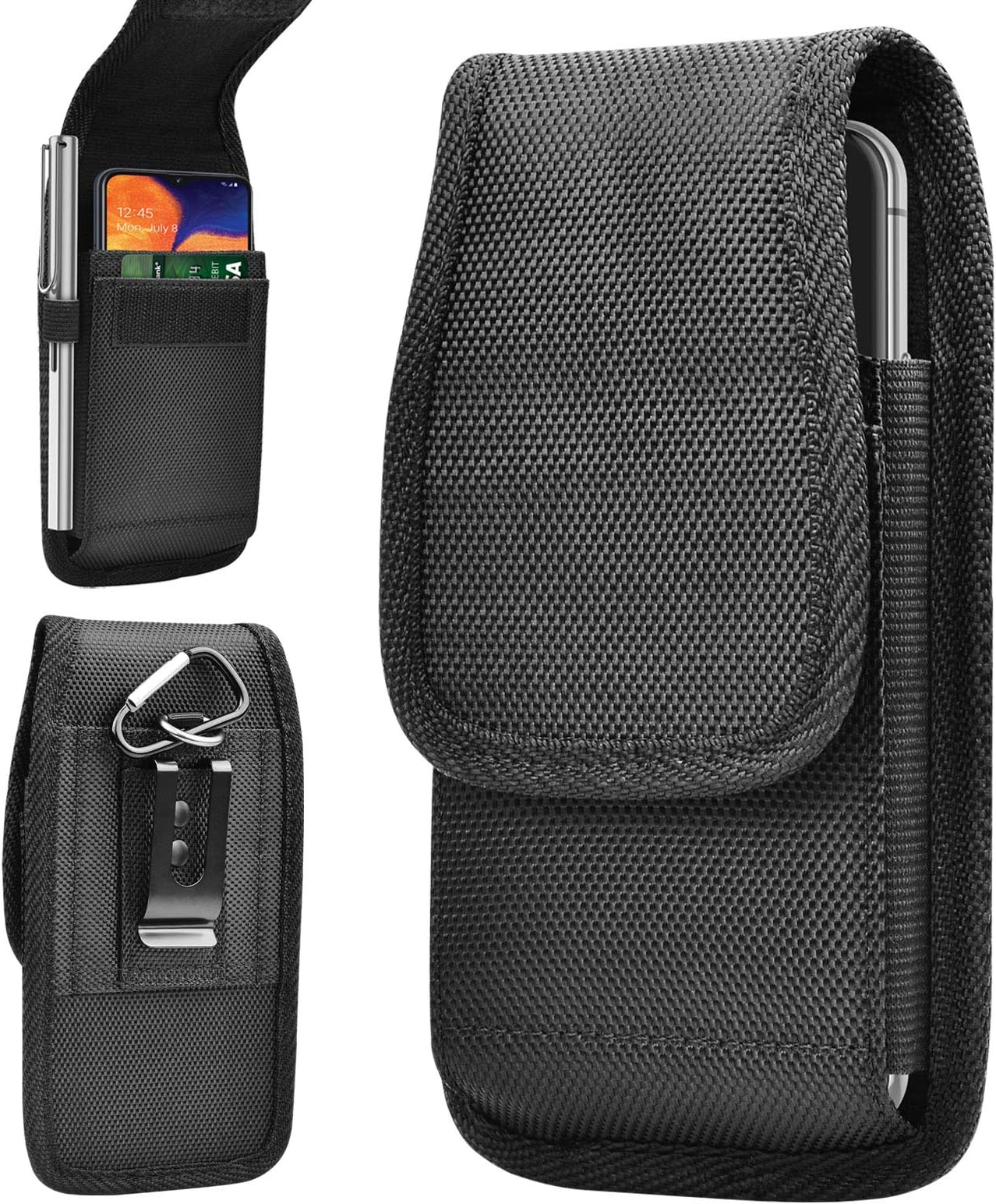 for Samsung Galaxy S25 S24 S23 S22 S21 S20 FE S10 S9 A03S A13 A14 A23 A32 A51 A52 A53 A71 Note 20 Ultra Note 10 Plus Holster Nylon Cell Phone Pouch Belt Holder Carrying Case with Clip,Black