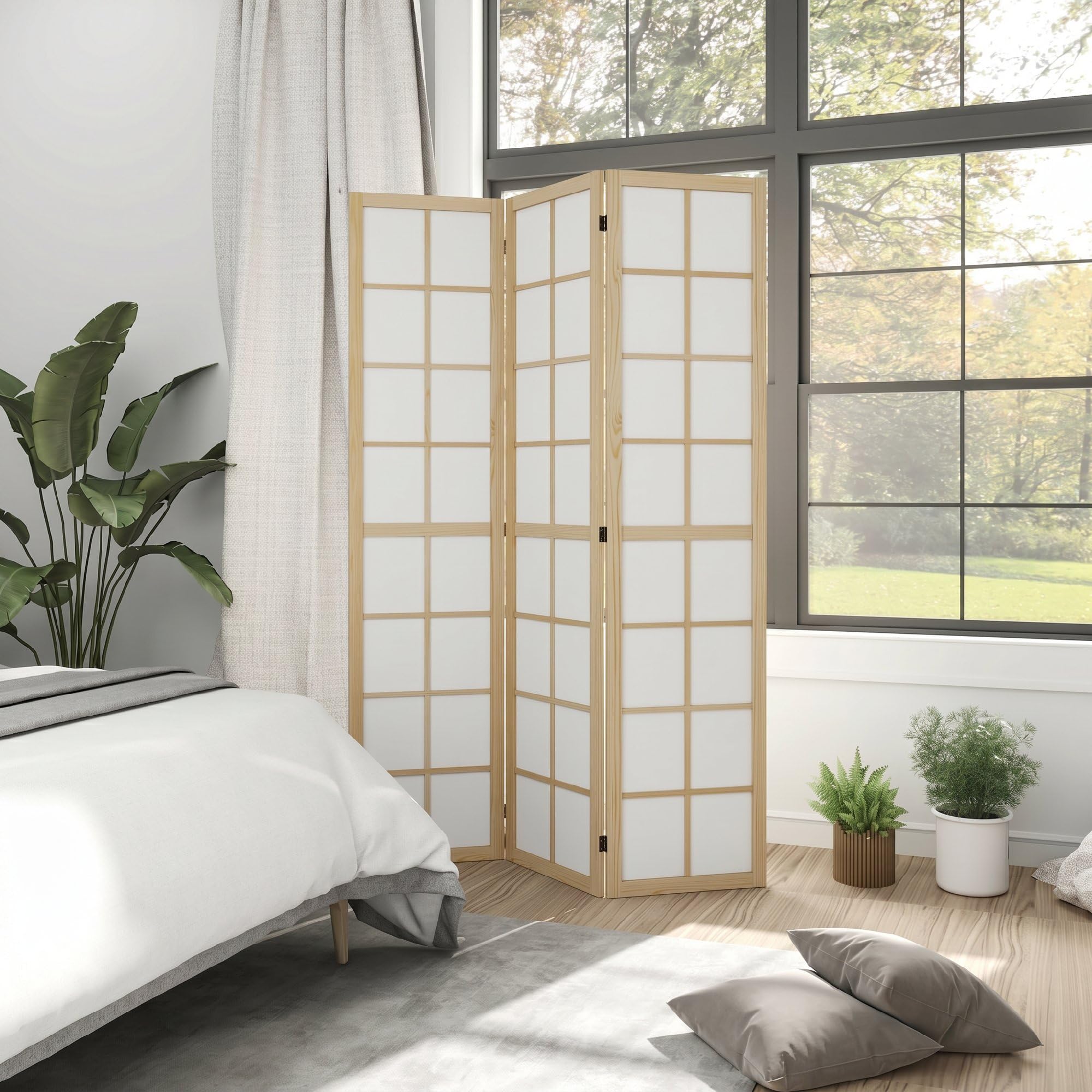 HOMCOM Paravent Raumteiler für Wohnzimmer 3-teilig 120 x 170 cm Natur | Trennwand, Faltbar Raumtrenner, Sichtschutz Stellwand