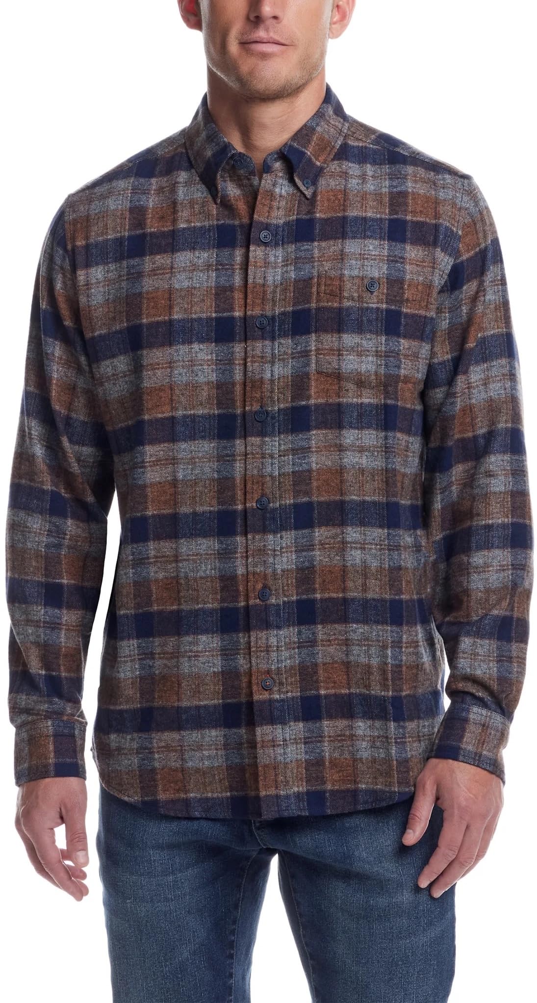 Weatherproof Vintage Men's Casual Button Down Long Sleeve Soft Brushed Plaid Flannel Shirt